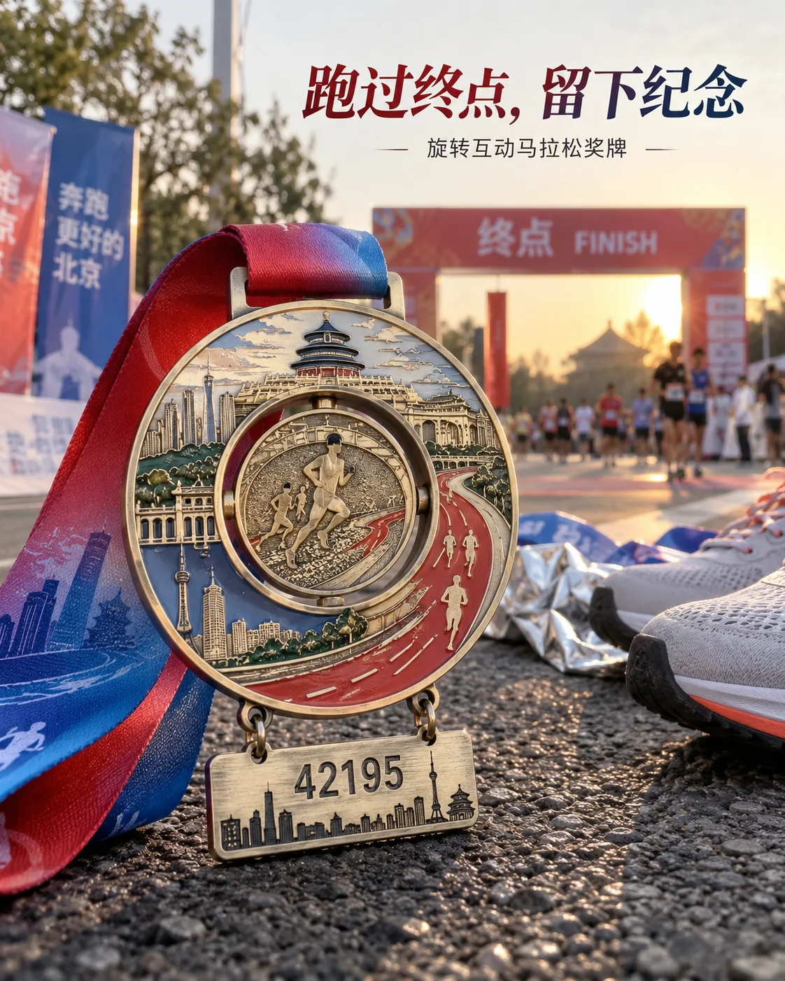 城市马拉松旋转互动奖牌定制案例｜旋转圆片与号码牌结构