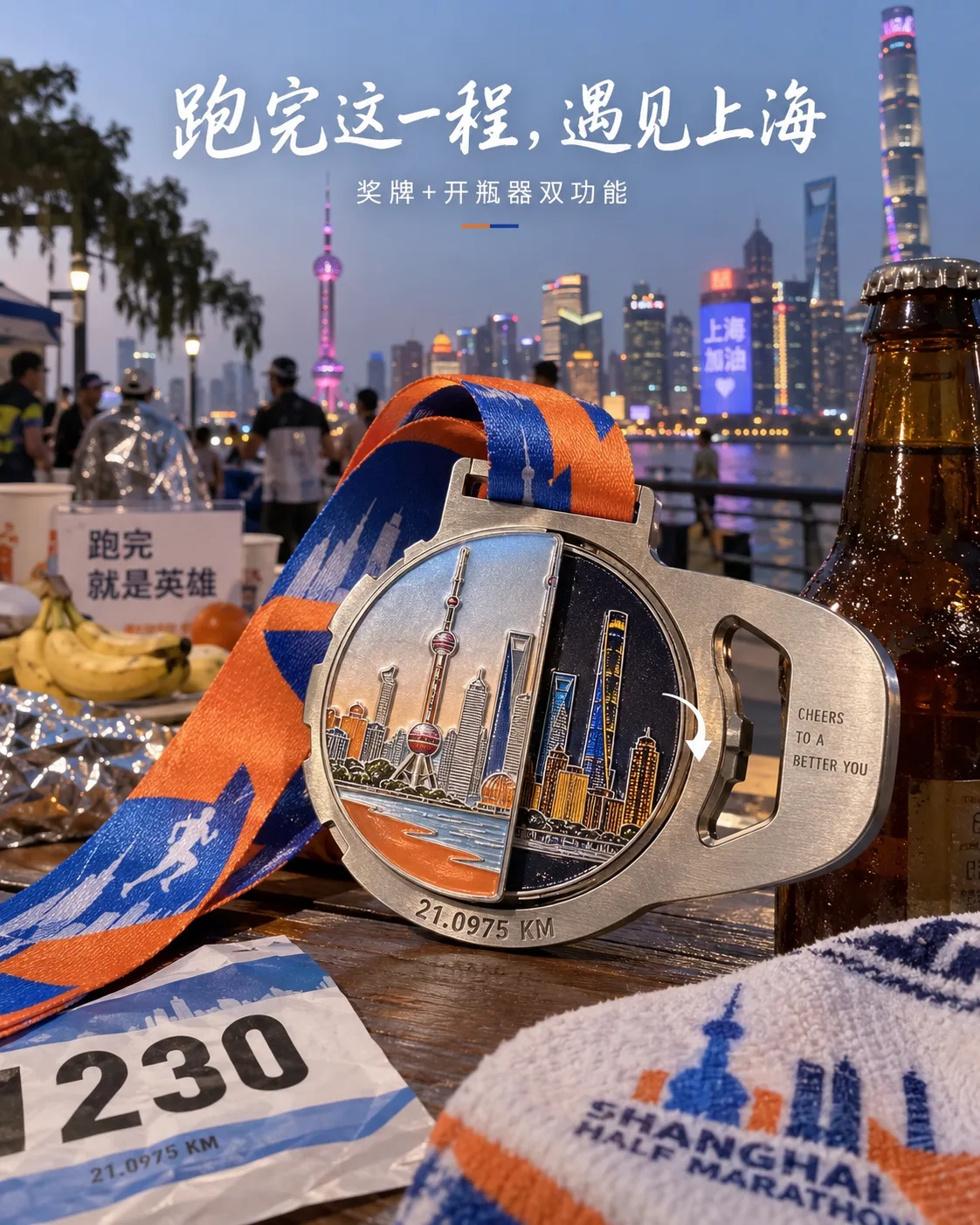 上海半程马拉松开瓶器奖牌定制案例｜开瓶结构与翻转城市片