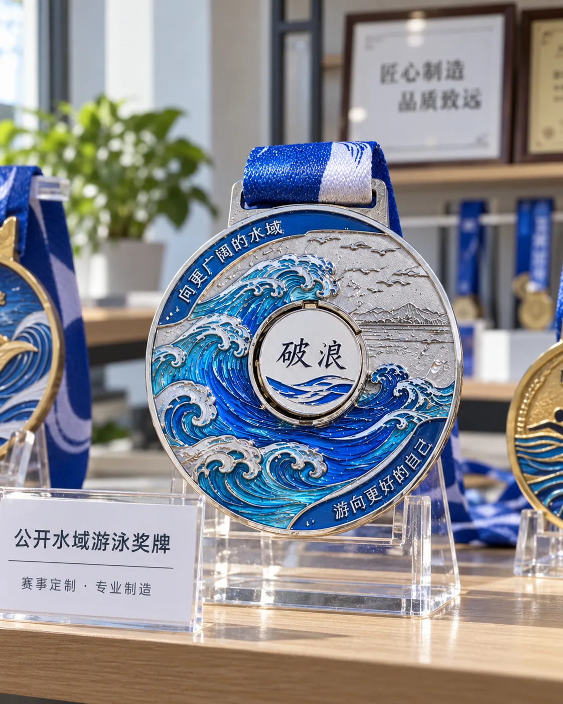 公开水域游泳奖牌定制案例|双面翻转结构使用场景