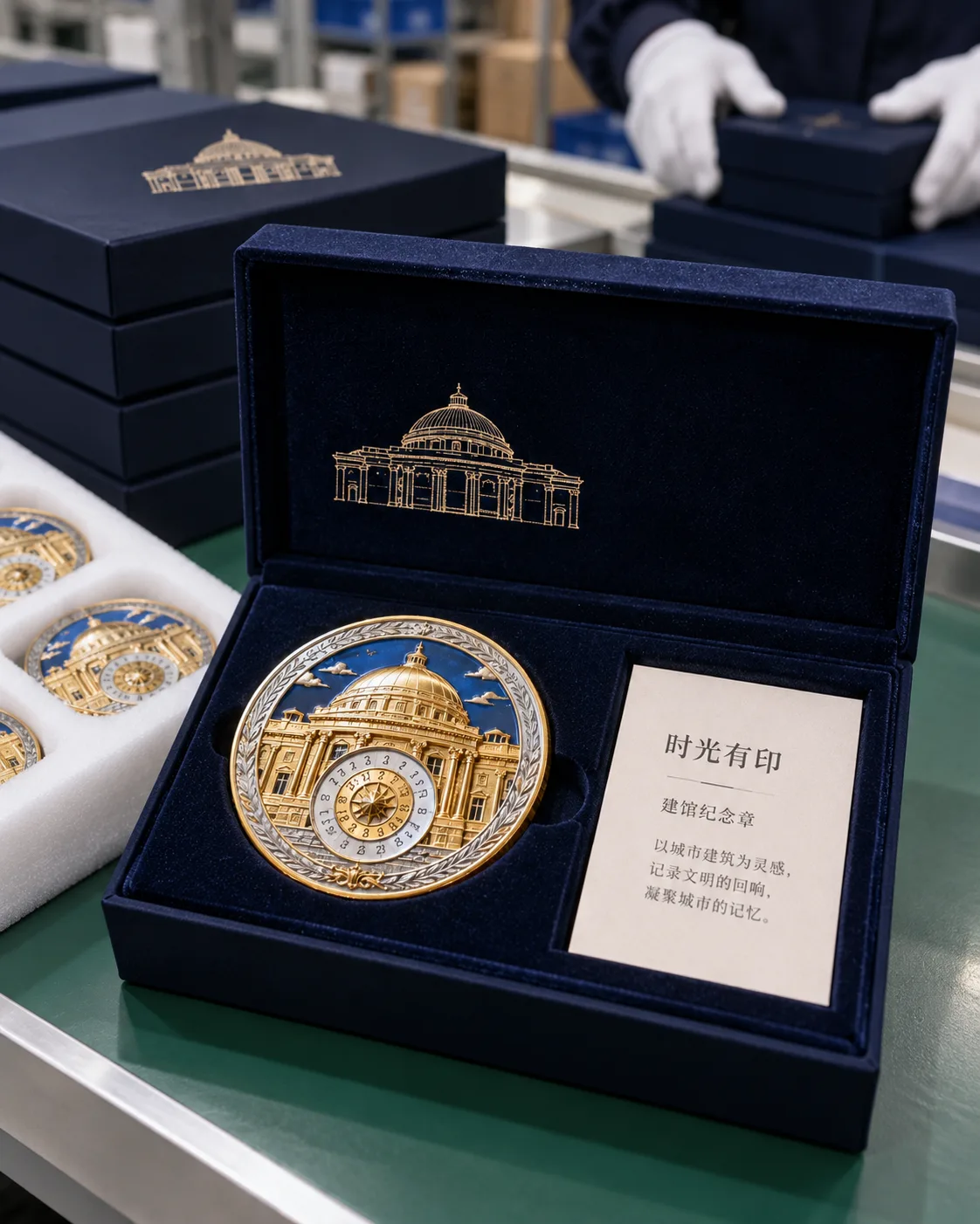城市博物馆周年纪念章定制案例|旋转日期盘与礼盒包装打开