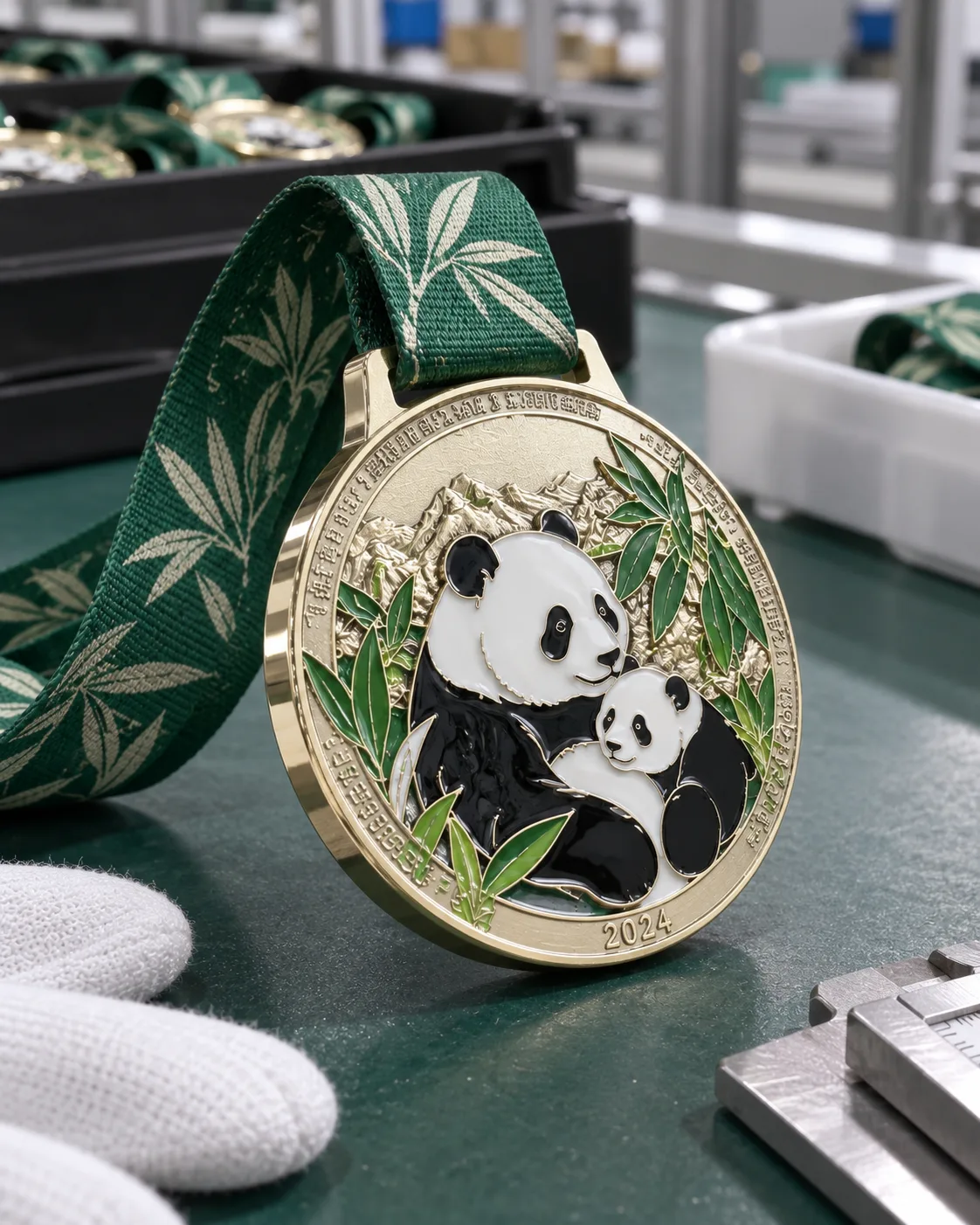大熊猫保护主题纪念章定制案例|软珐琅与独立编号侧面厚度
