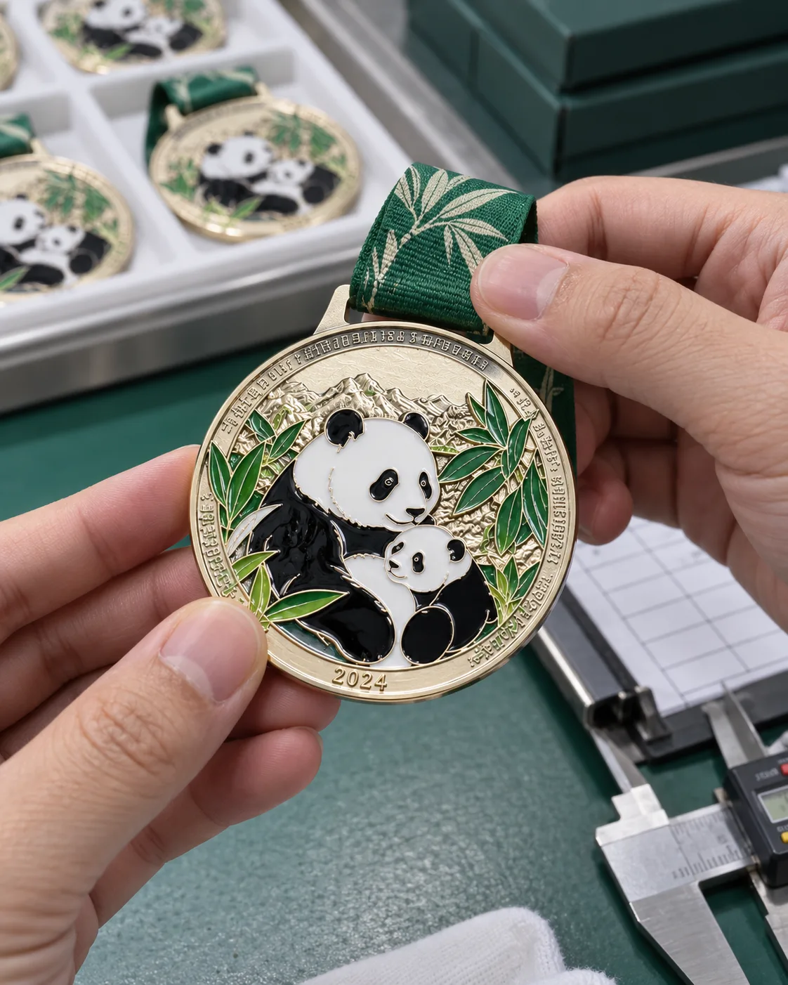 大熊猫保护主题纪念章定制案例|软珐琅与独立编号质检