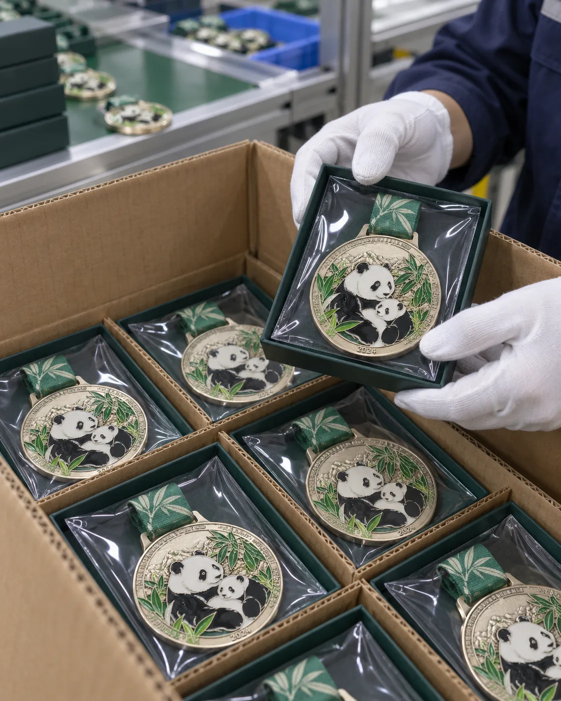 大熊猫保护主题纪念章定制案例|软珐琅与独立编号批量与发运