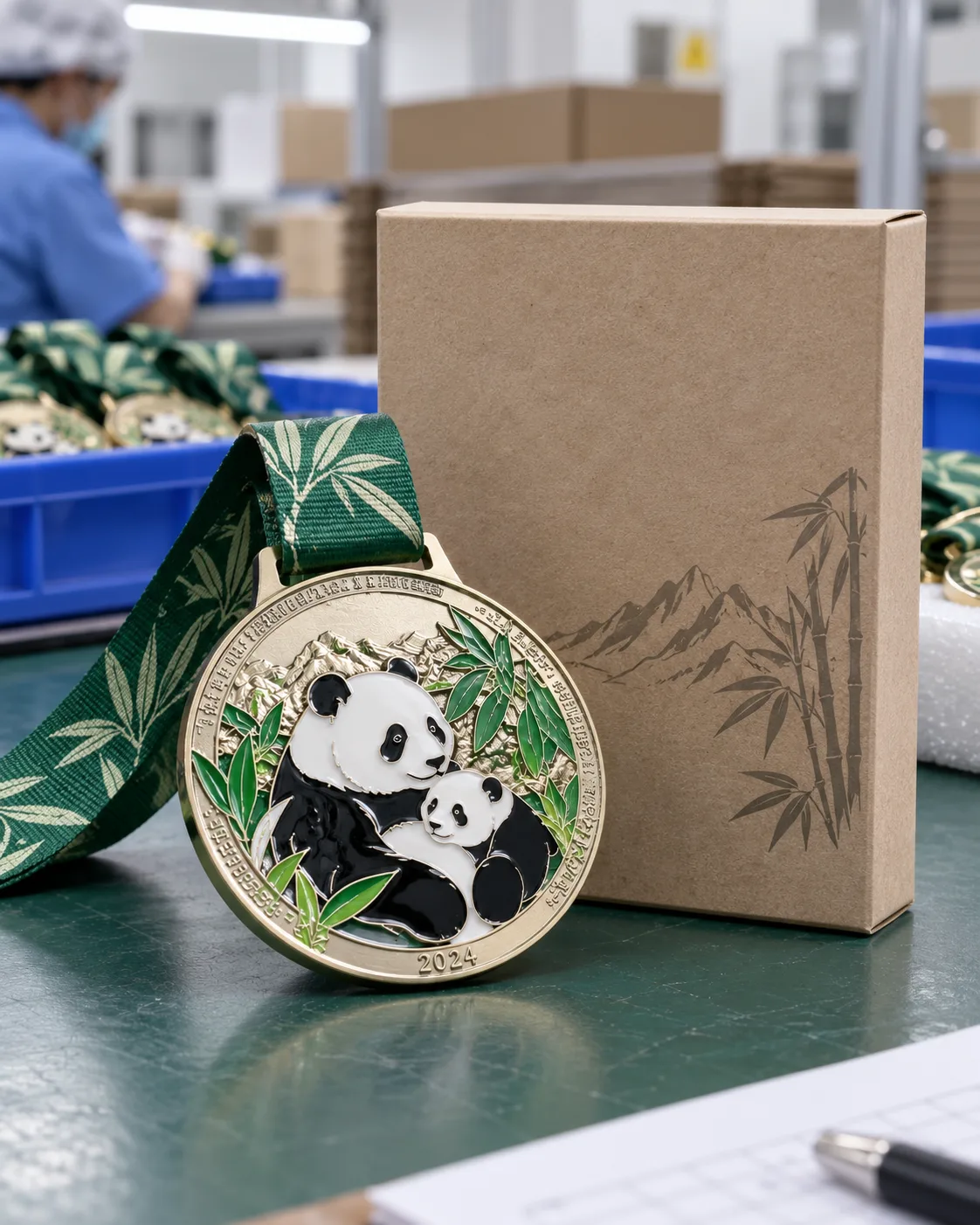 大熊猫保护主题纪念章定制案例|软珐琅与独立编号包装外观