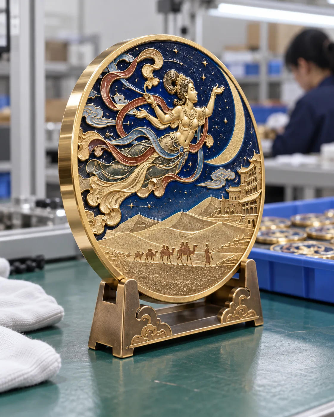 敦煌丝路陈列纪念章定制案例|可拆展示底座侧面厚度
