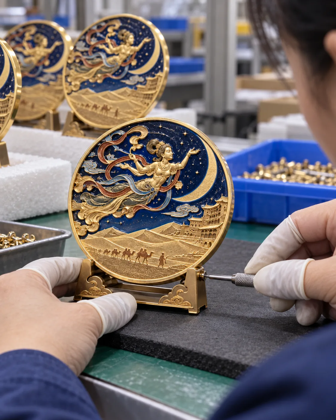 敦煌丝路陈列纪念章定制案例|可拆展示底座结构装配