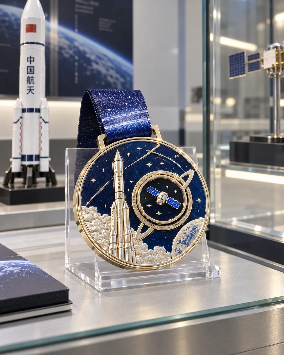 航天主题旋转纪念章定制案例|卫星转片与星空礼盒使用场景