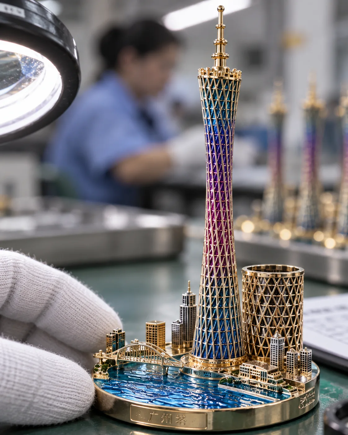 广州地标金属摆件定制案例|塔体笔筒与配重底座质检
