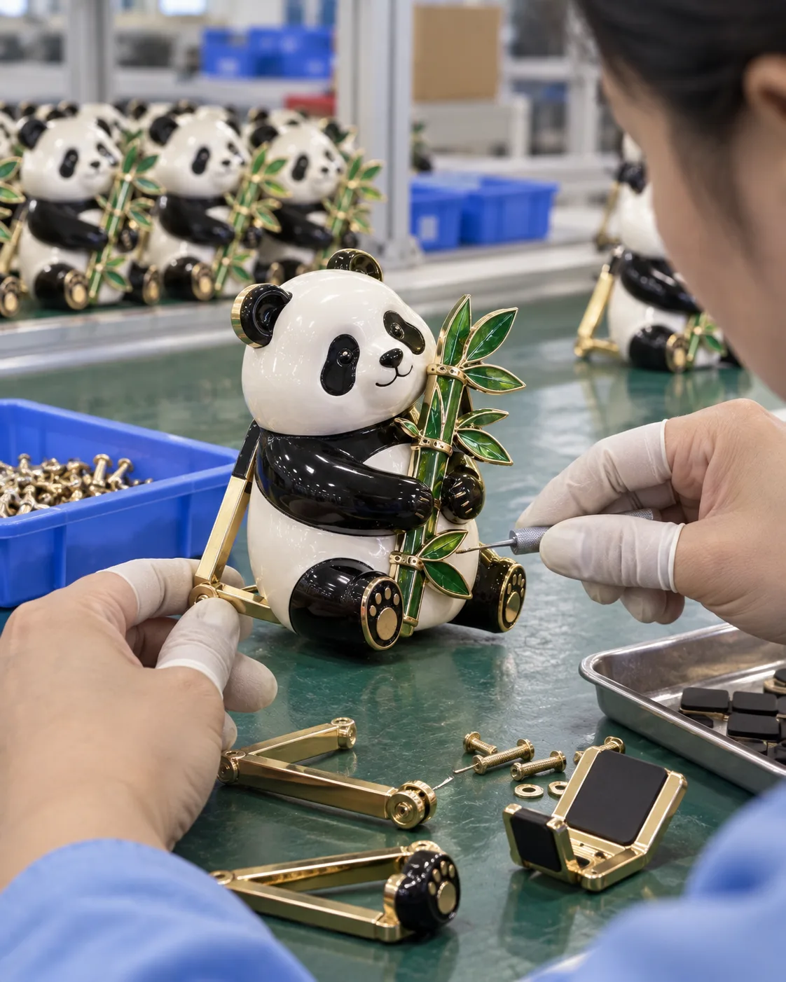 成都熊猫手机支架摆件定制案例|双角度折叠支架结构装配