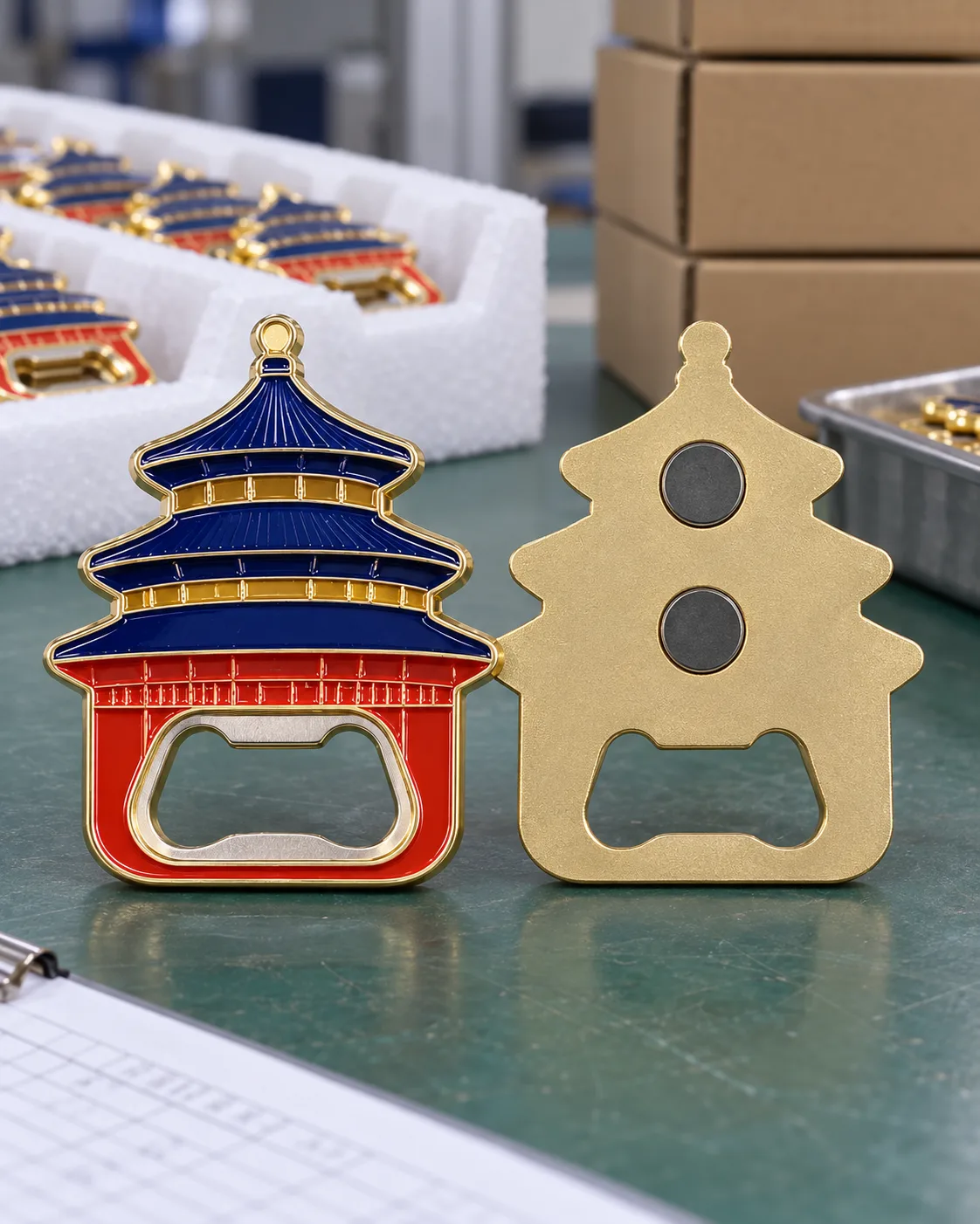 天坛开瓶器冰箱贴定制案例|开瓶嵌片与双磁吸背面