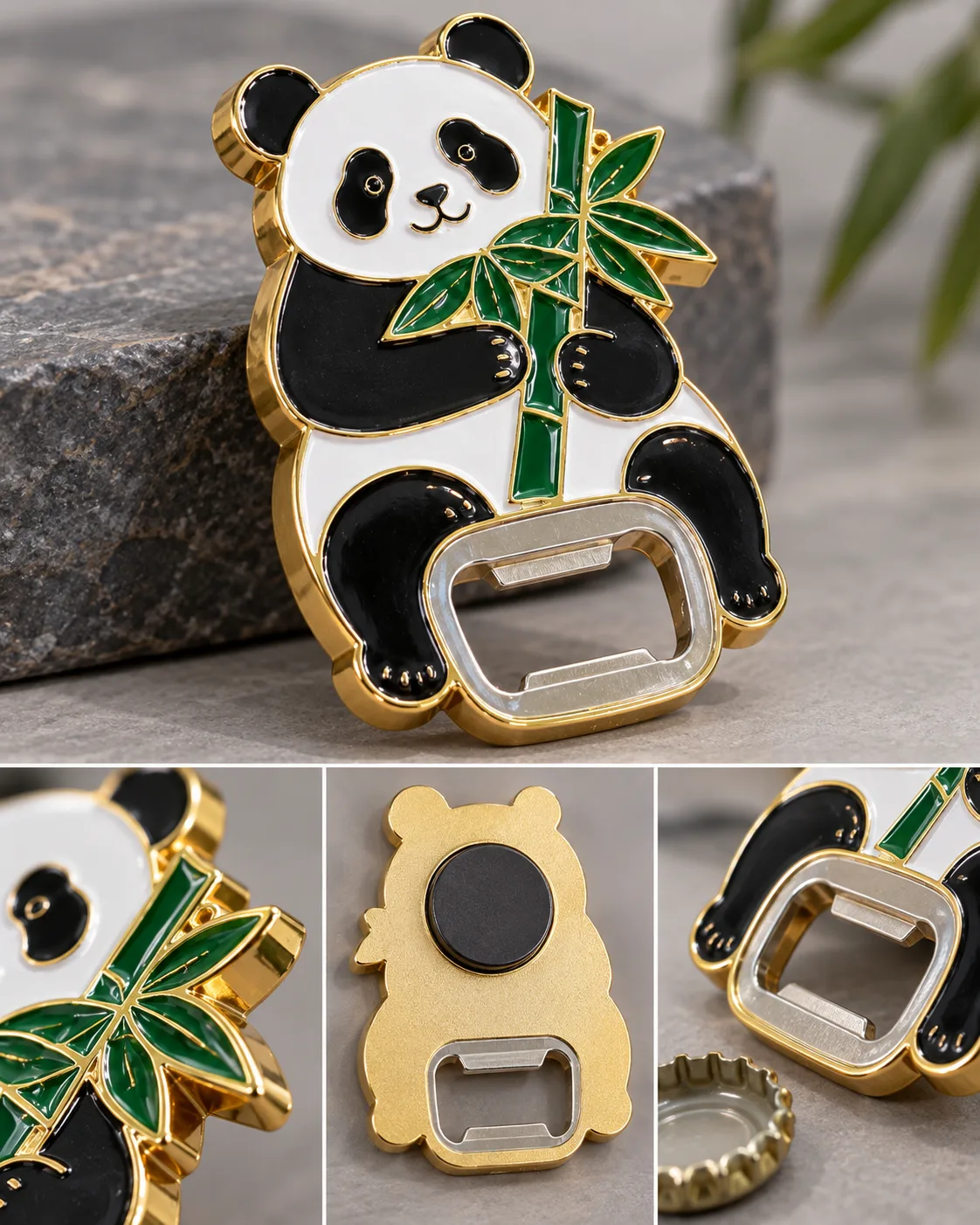成都熊猫开瓶器冰箱贴定制案例|不锈钢开瓶嵌片与双磁吸侧面厚度