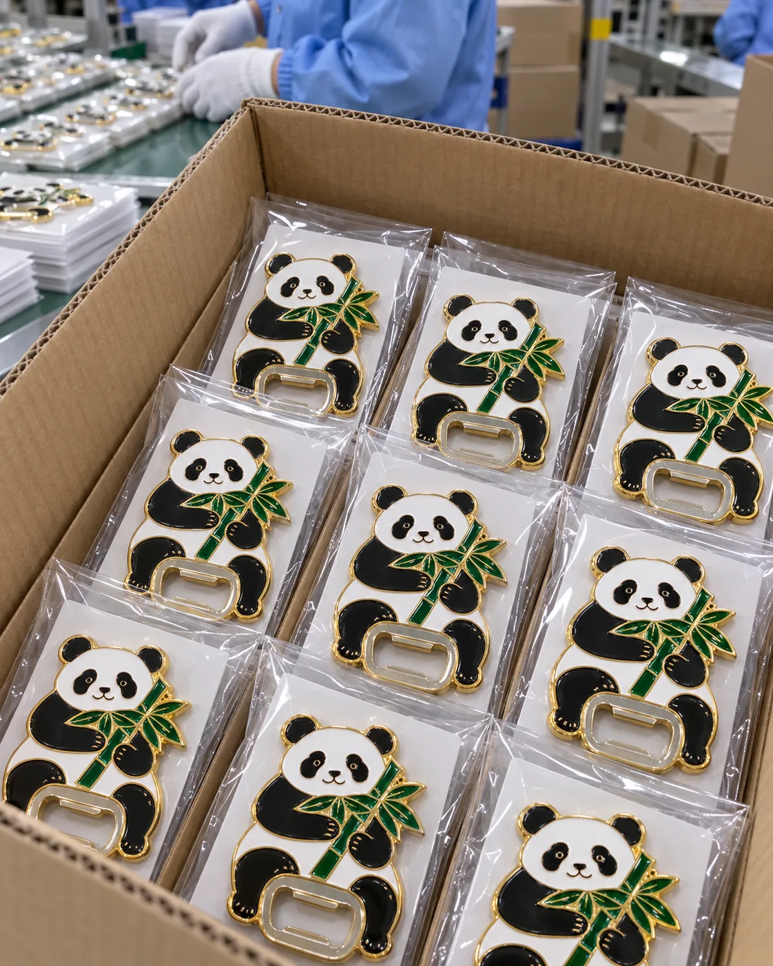 成都熊猫开瓶器冰箱贴定制案例|不锈钢开瓶嵌片与双磁吸批量与发运