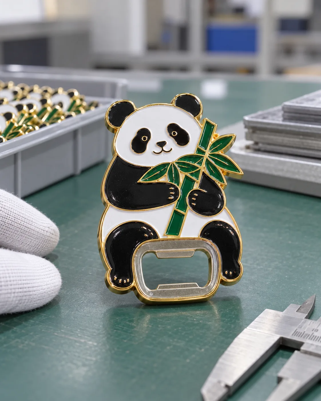 成都熊猫开瓶器冰箱贴定制案例|不锈钢开瓶嵌片与双磁吸包装外观