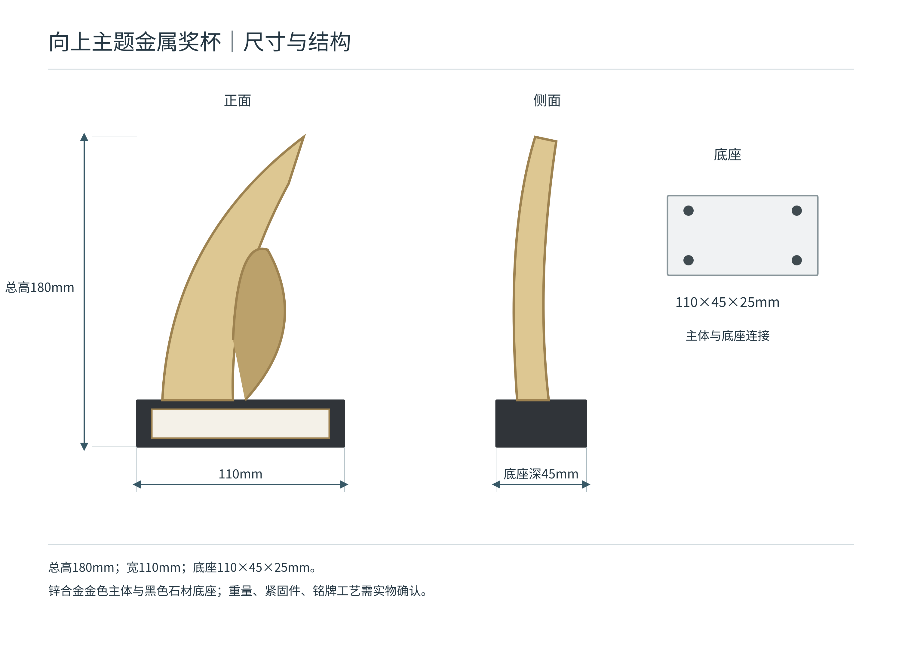 企业周年纪念摆件怎样避免只放Logo:主题与实用场景:向上主题金属奖杯:尺寸与结构