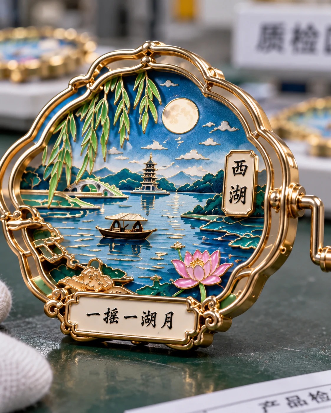 西湖手摇音乐冰箱贴:工艺细节