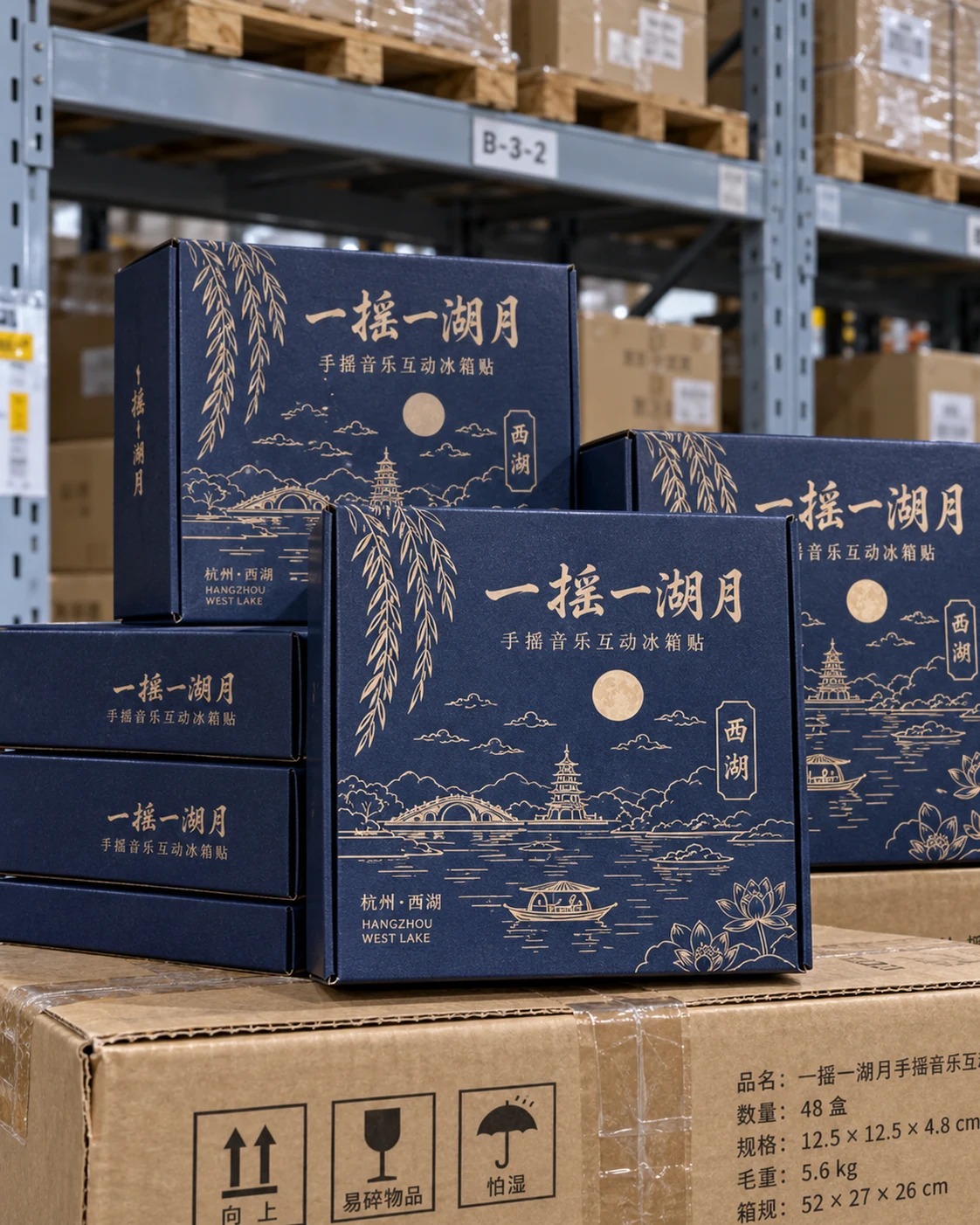 西湖手摇音乐冰箱贴:包装外观
