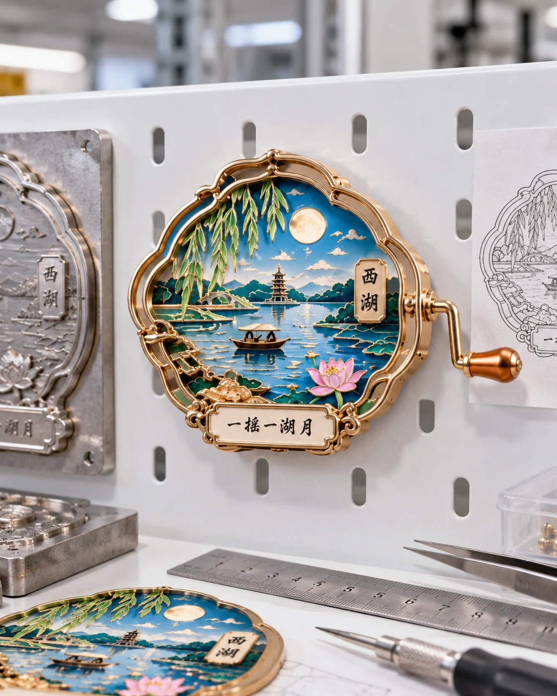 西湖手摇音乐冰箱贴:使用陈列