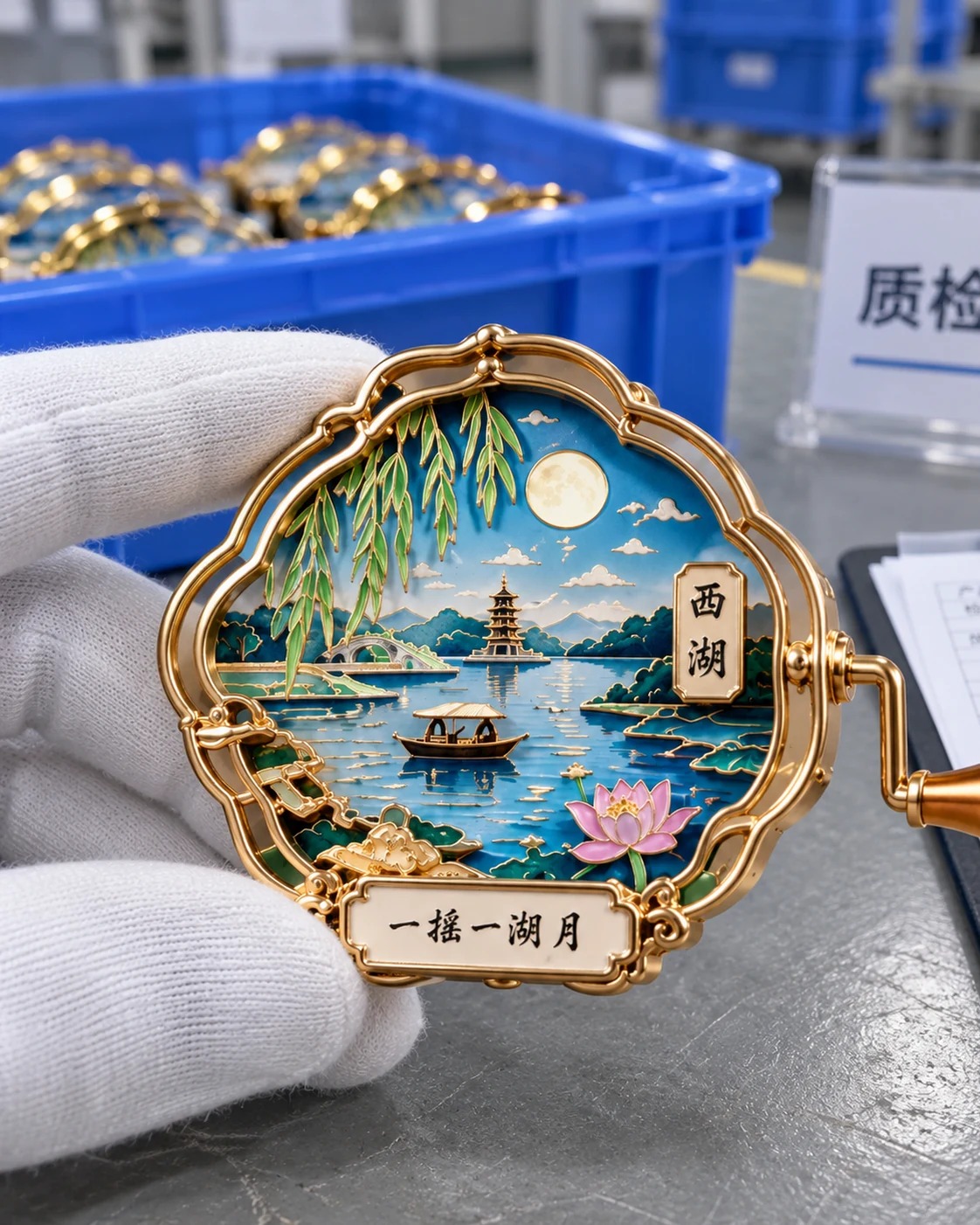 西湖手摇音乐冰箱贴:产品正面