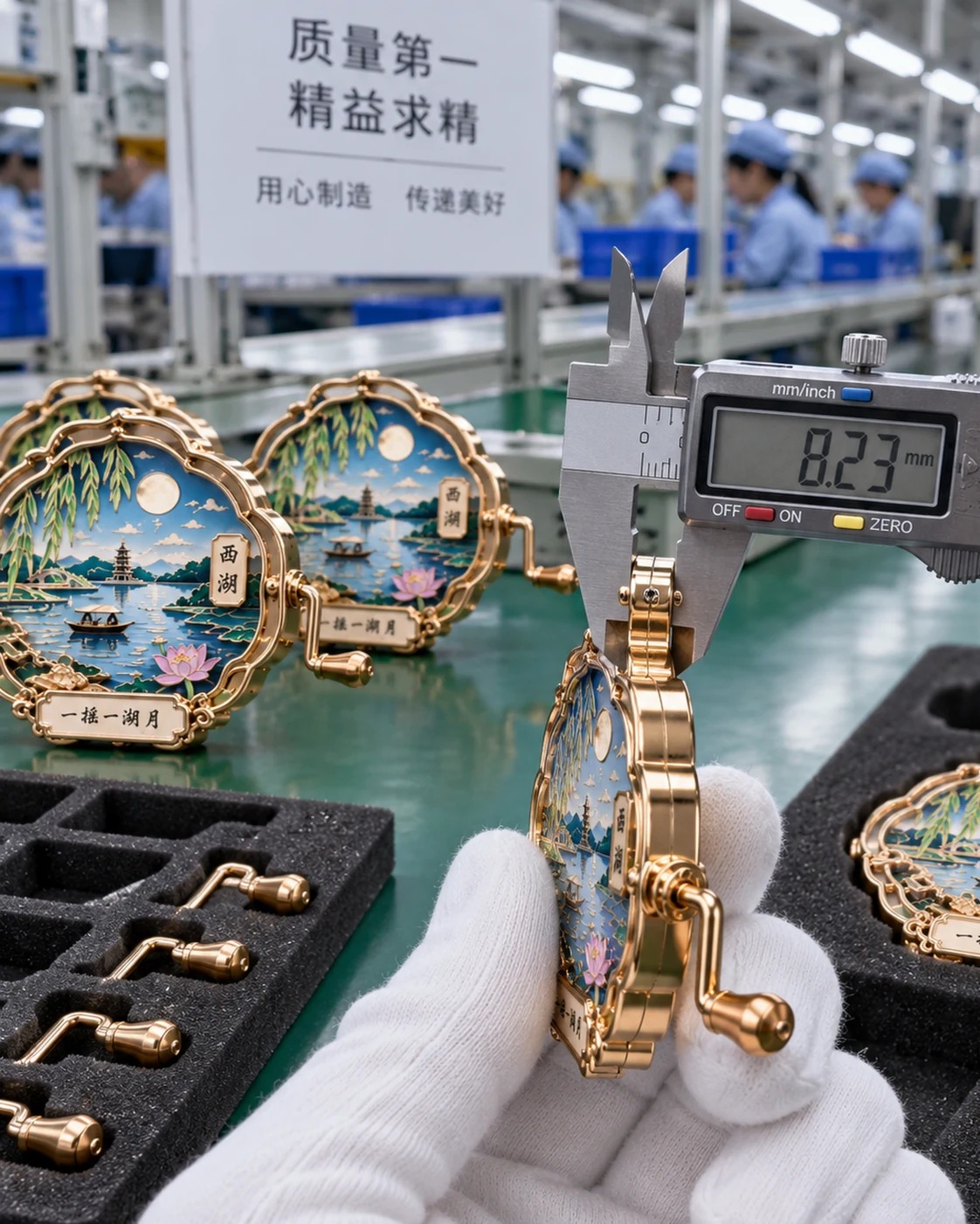 西湖手摇音乐冰箱贴:工厂质检
