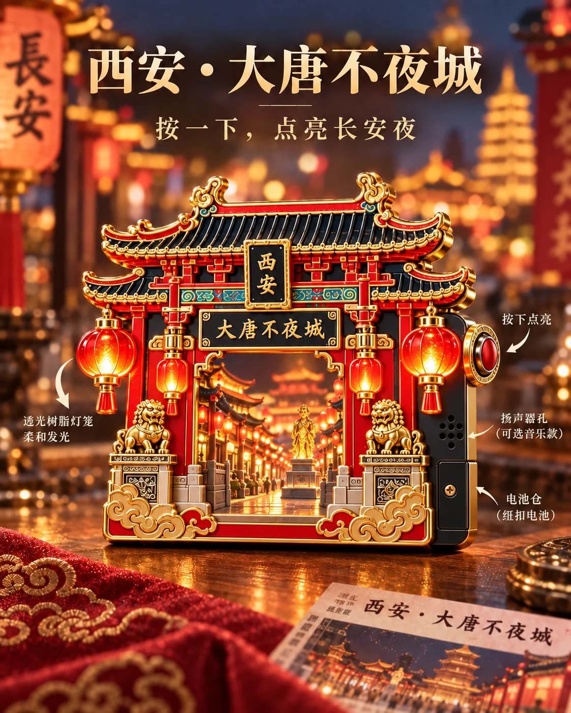 大唐不夜城发光冰箱贴定制案例｜按键发光与夜景层次