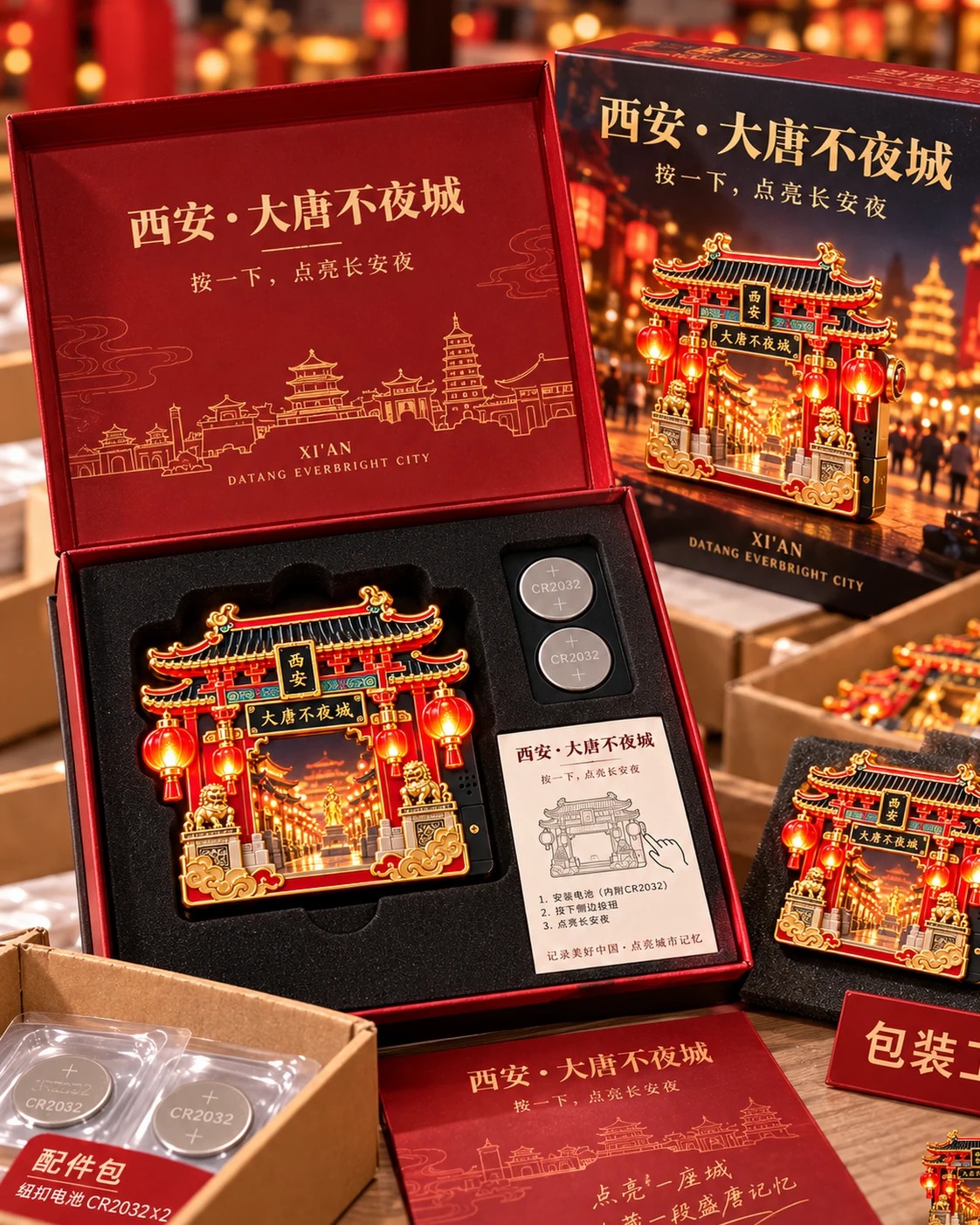 大唐不夜城发光冰箱贴:包装打开