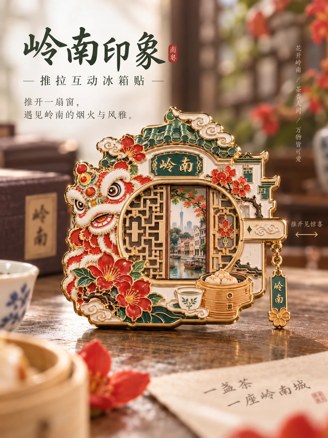 岭南印象推拉冰箱贴定制案例｜推拉结构与街景层次
