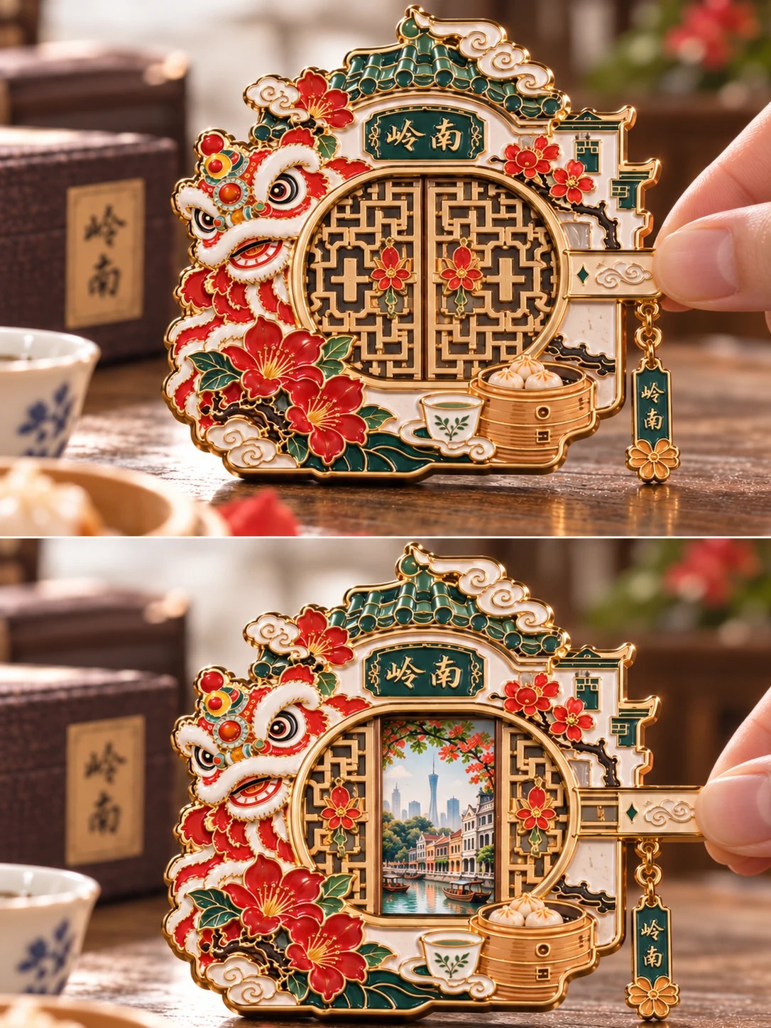 岭南印象推拉冰箱贴:推拉结构