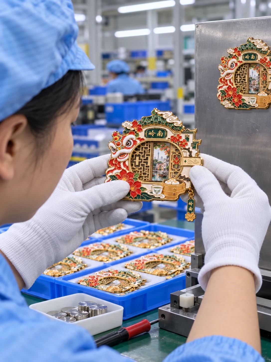 岭南印象推拉冰箱贴:工厂质检
