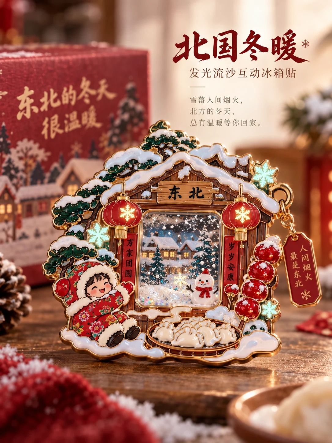 北国冬暖流沙冰箱贴定制案例｜发光与流沙结构组合