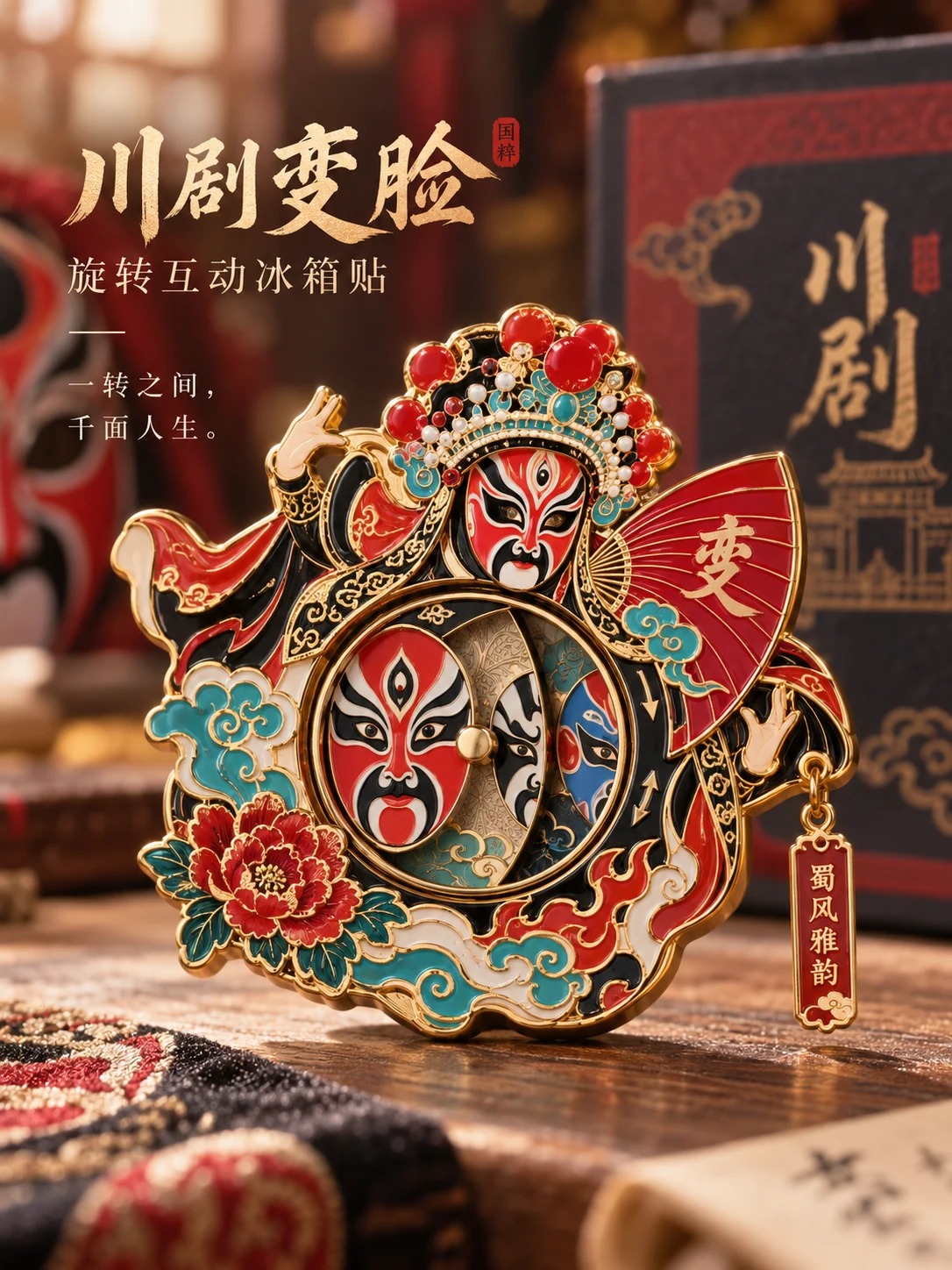 川剧变脸旋转冰箱贴定制案例｜转片动作与脸谱切换
