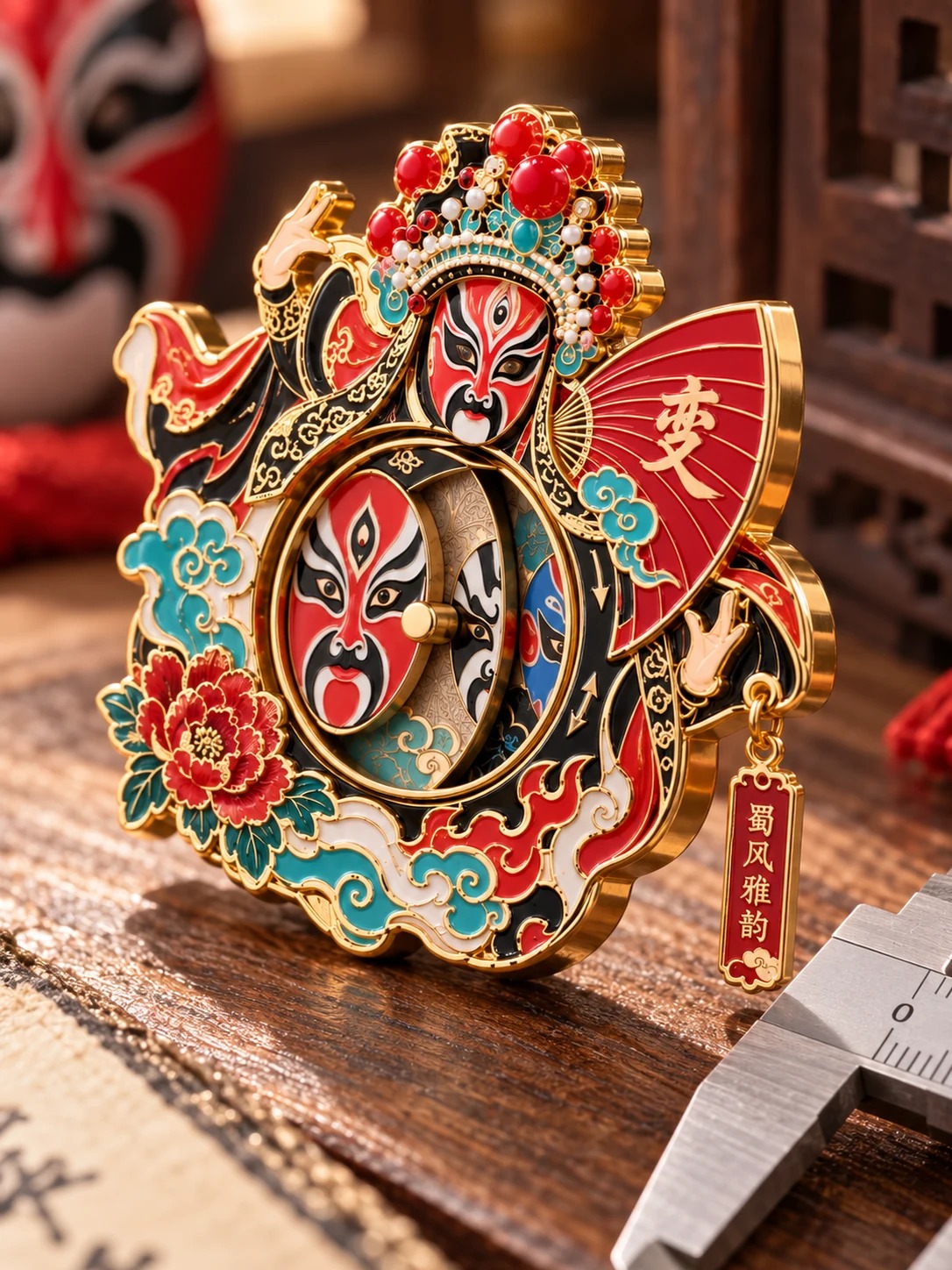川剧变脸旋转冰箱贴:侧面厚度