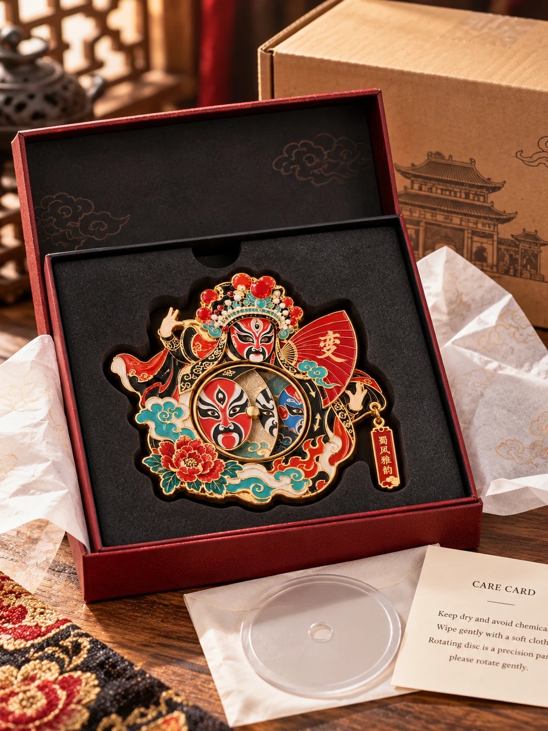 川剧变脸旋转冰箱贴:包装打开
