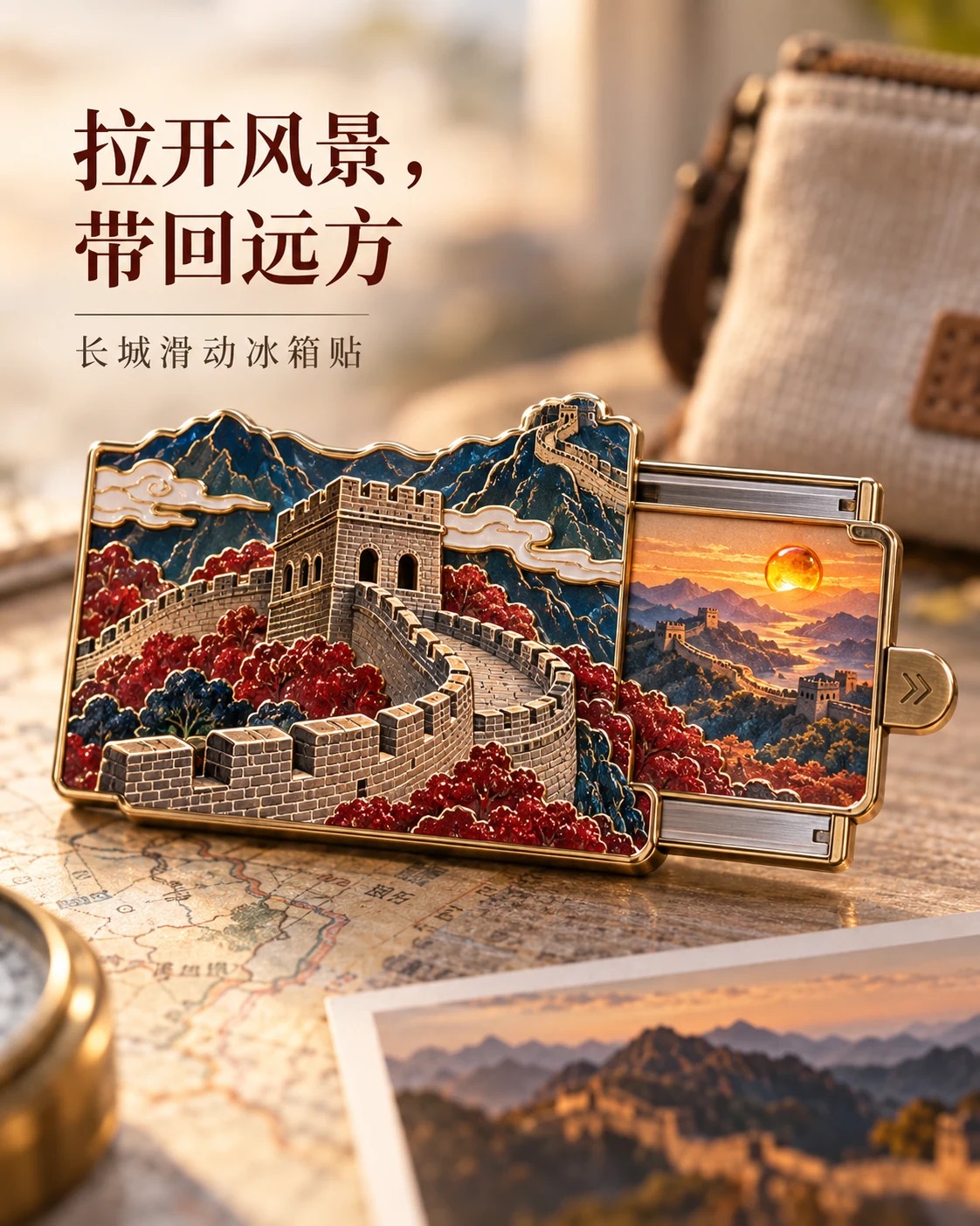 长城滑动冰箱贴定制案例｜滑动换景与城墙层次