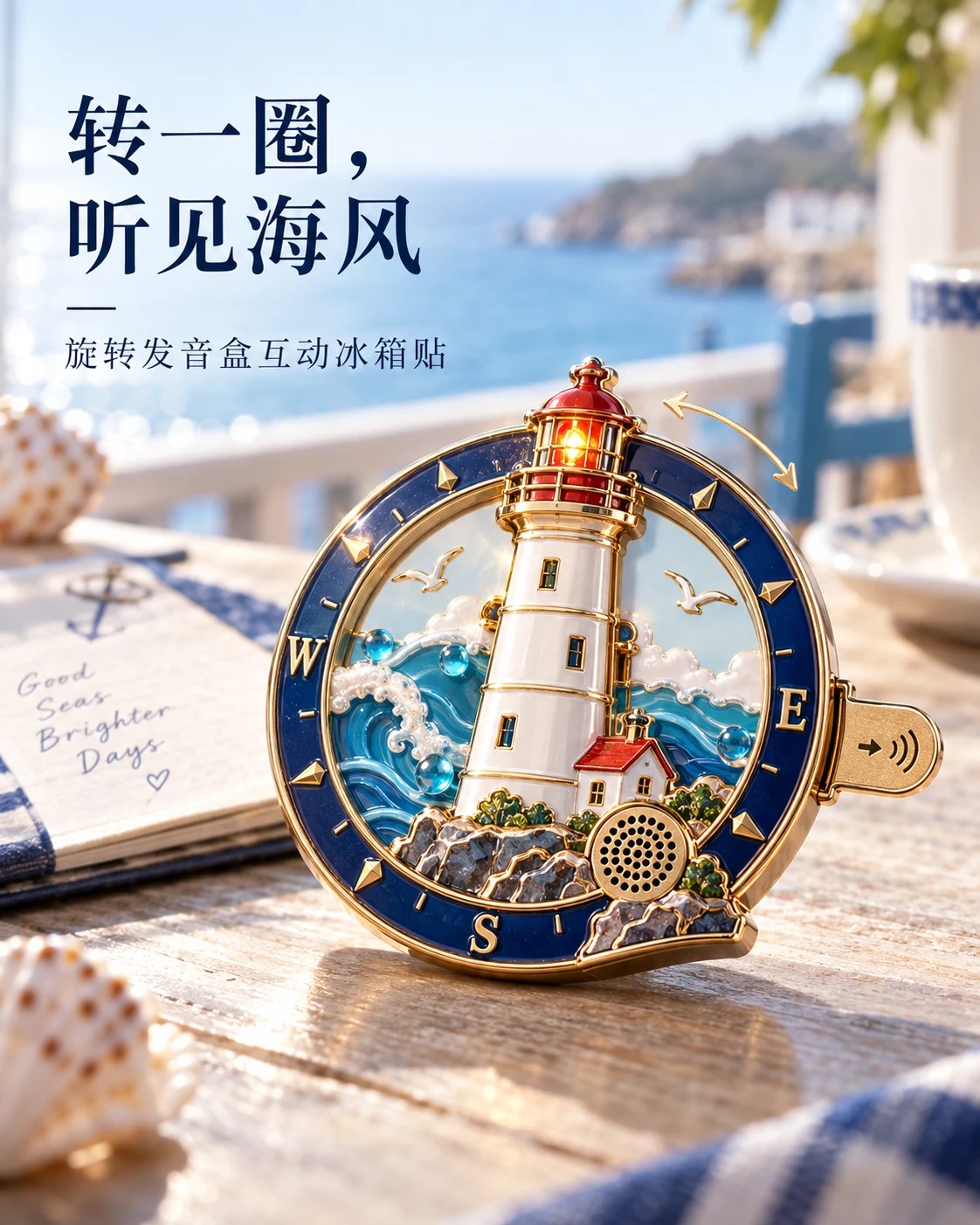 海边灯塔发音冰箱贴定制案例｜旋转触发与声音配合