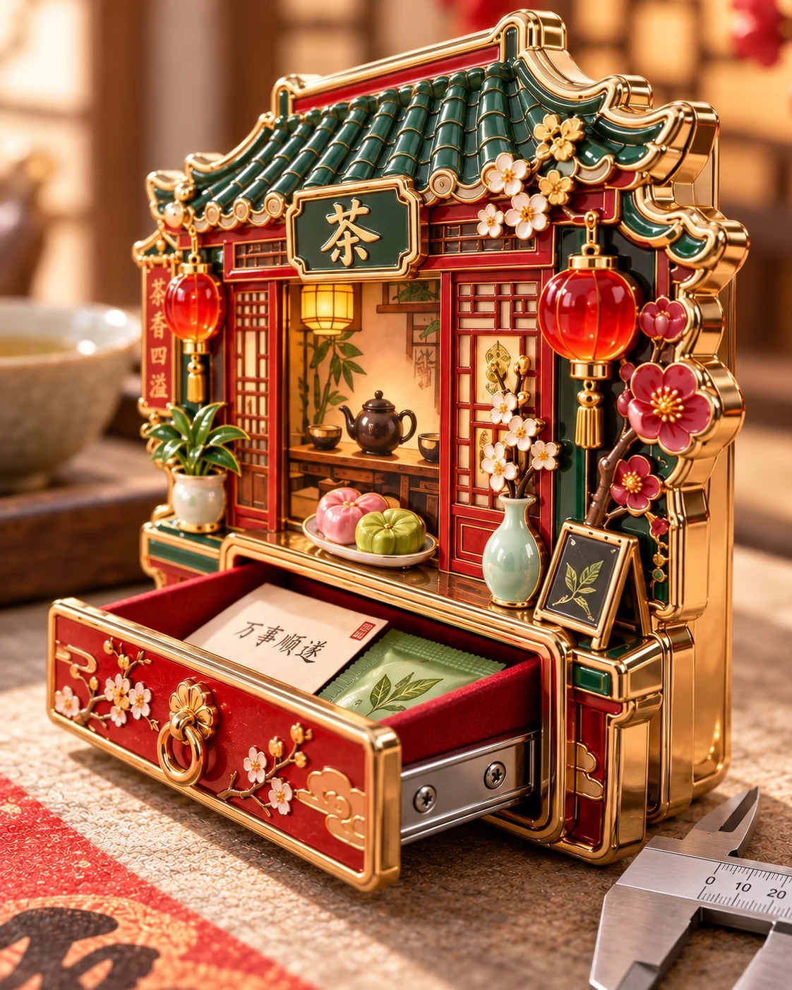 茶馆抽拉祝福冰箱贴:侧面厚度