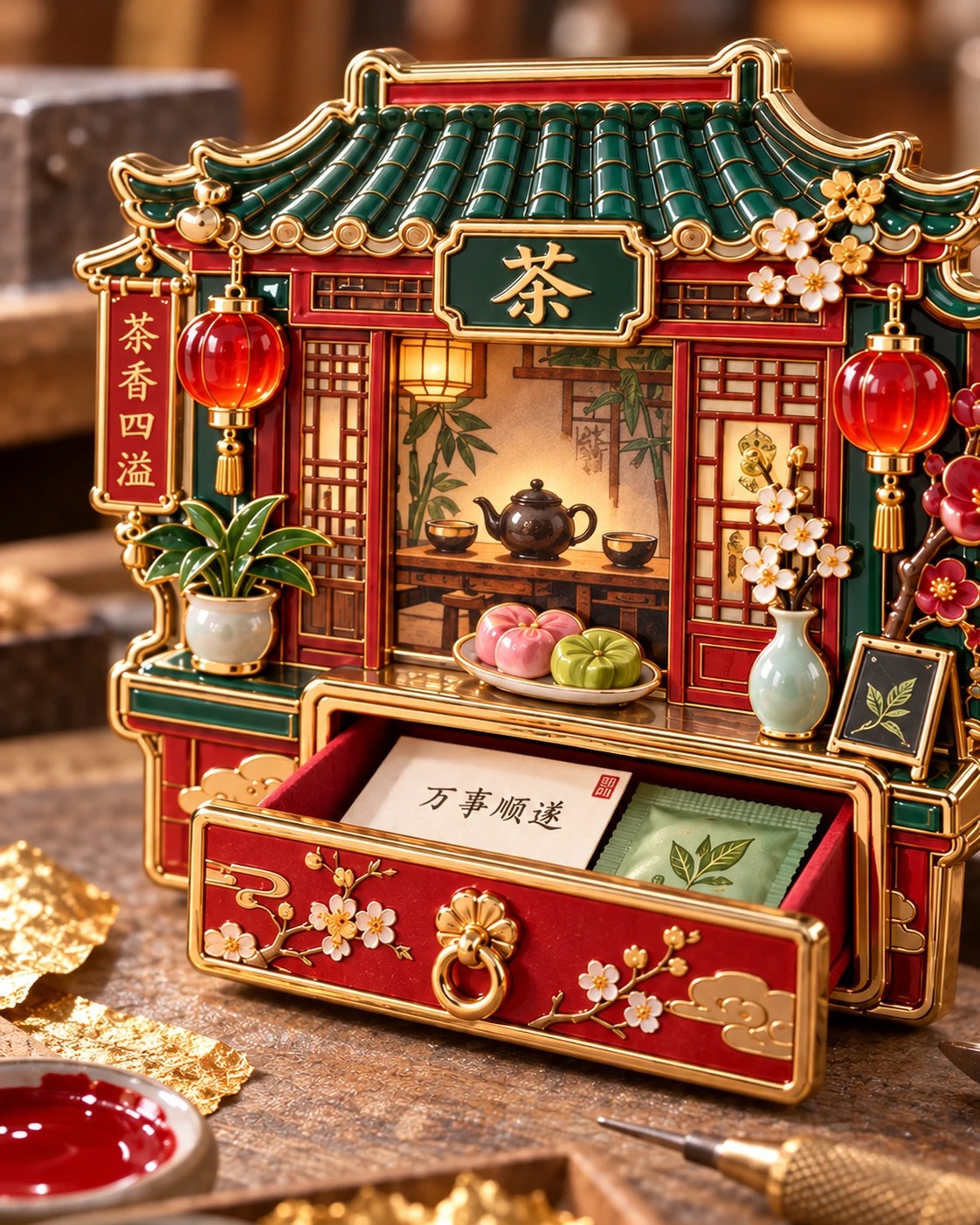 茶馆抽拉祝福冰箱贴:工艺细节
