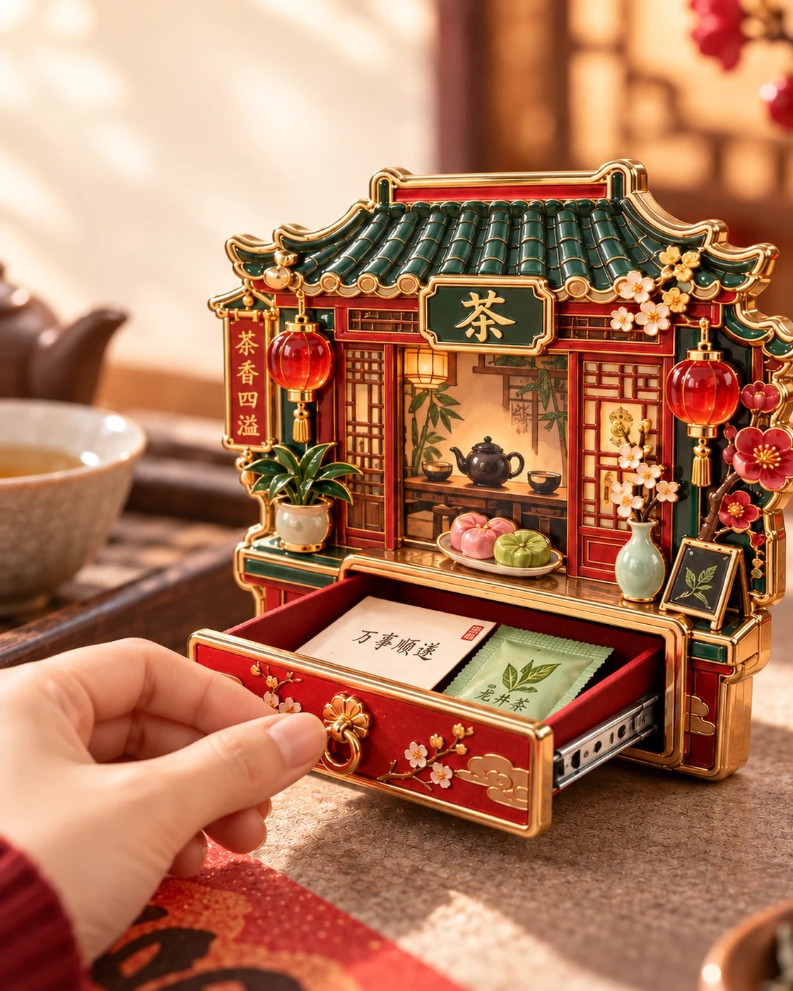 茶馆抽拉祝福冰箱贴:抽拉结构