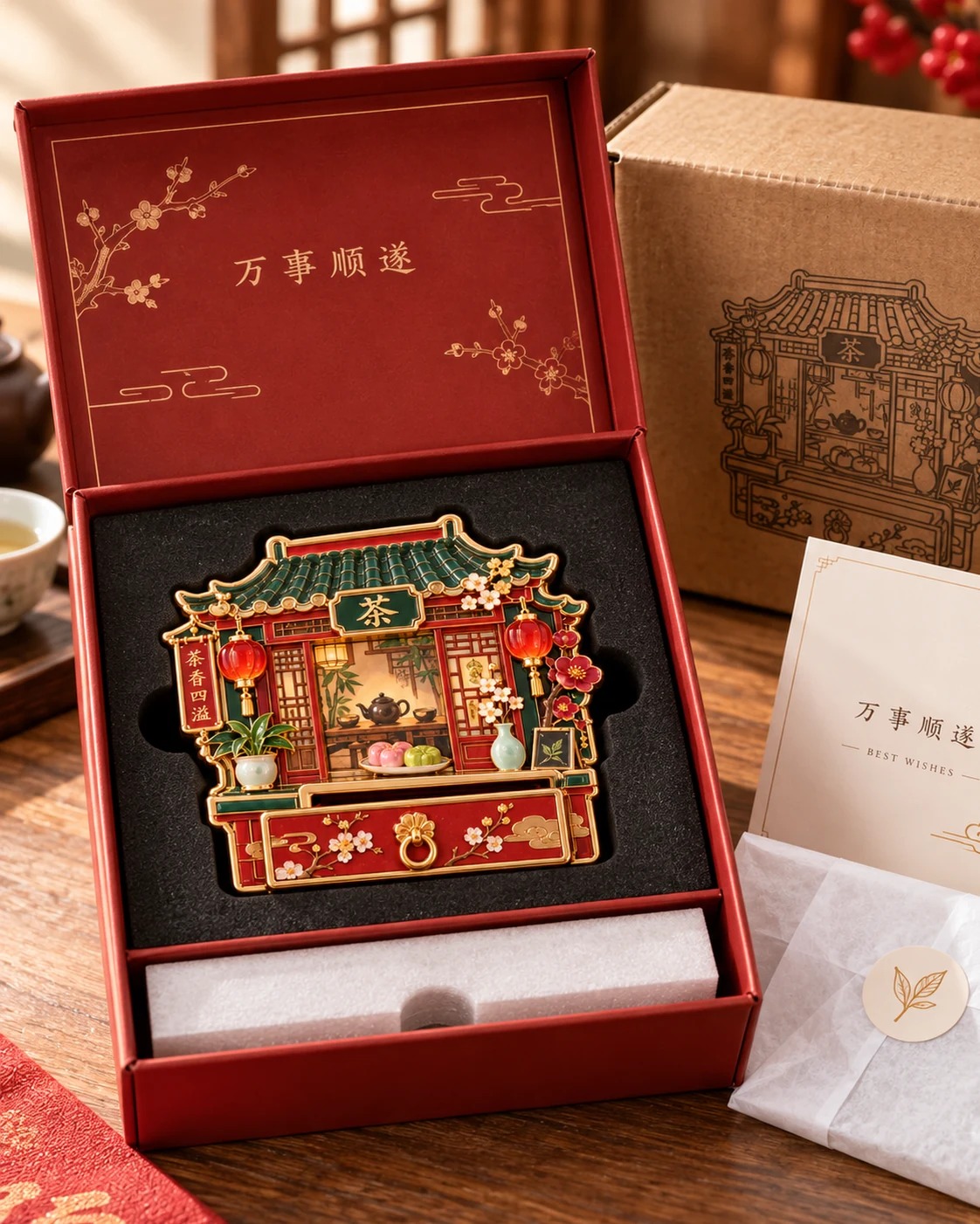 茶馆抽拉祝福冰箱贴:包装打开