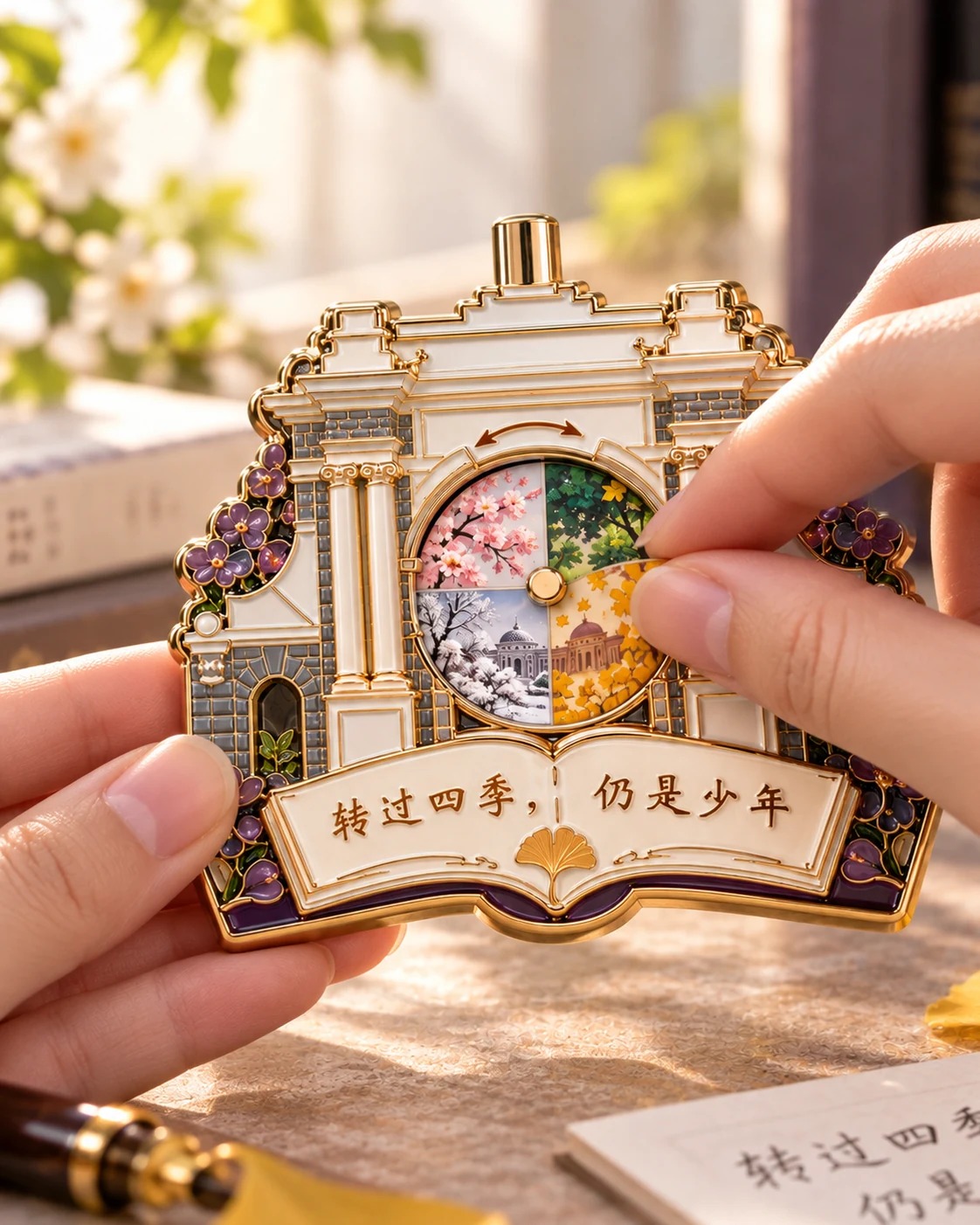 清华园四季冰箱贴:四季旋转结构