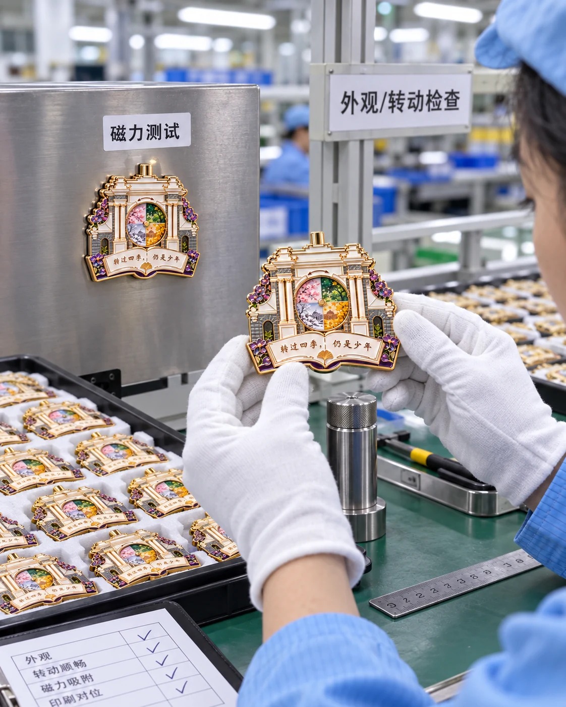 清华园四季冰箱贴:工厂质检