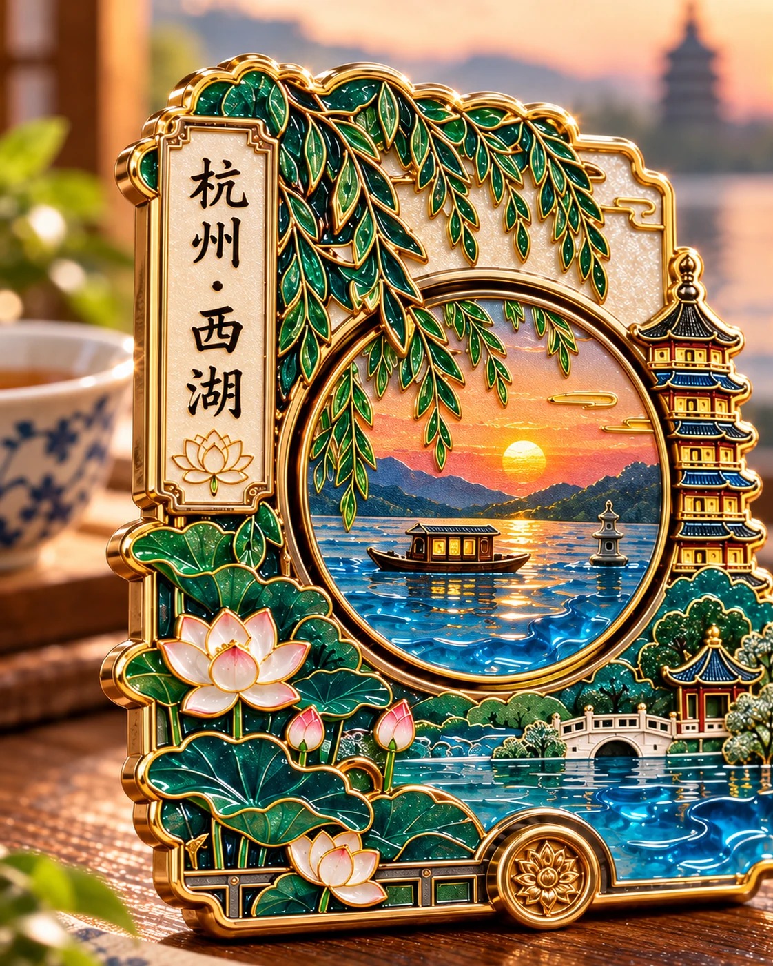 西湖四季旋转冰箱贴:工艺细节