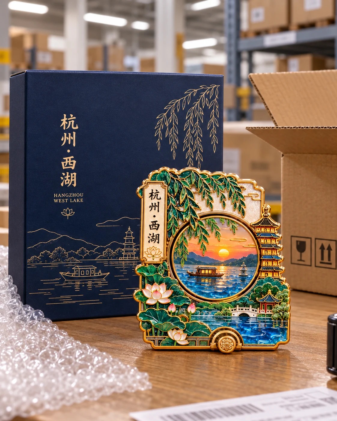 西湖四季旋转冰箱贴:包装外观