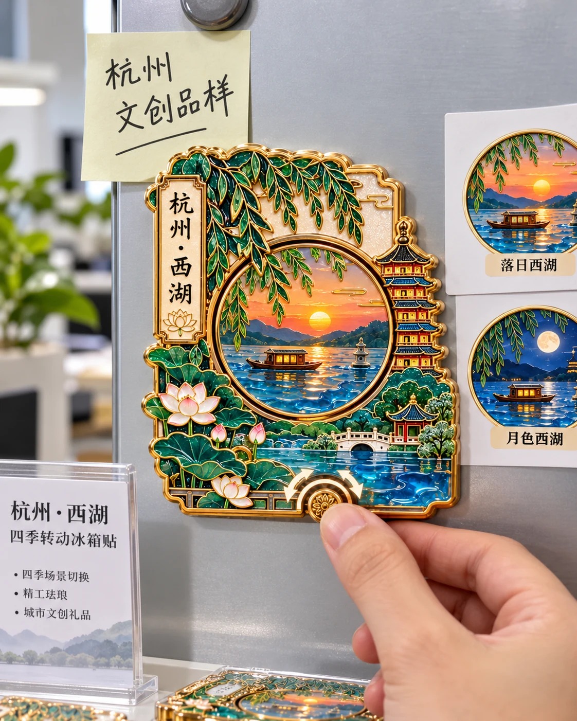 西湖四季旋转冰箱贴:使用场景