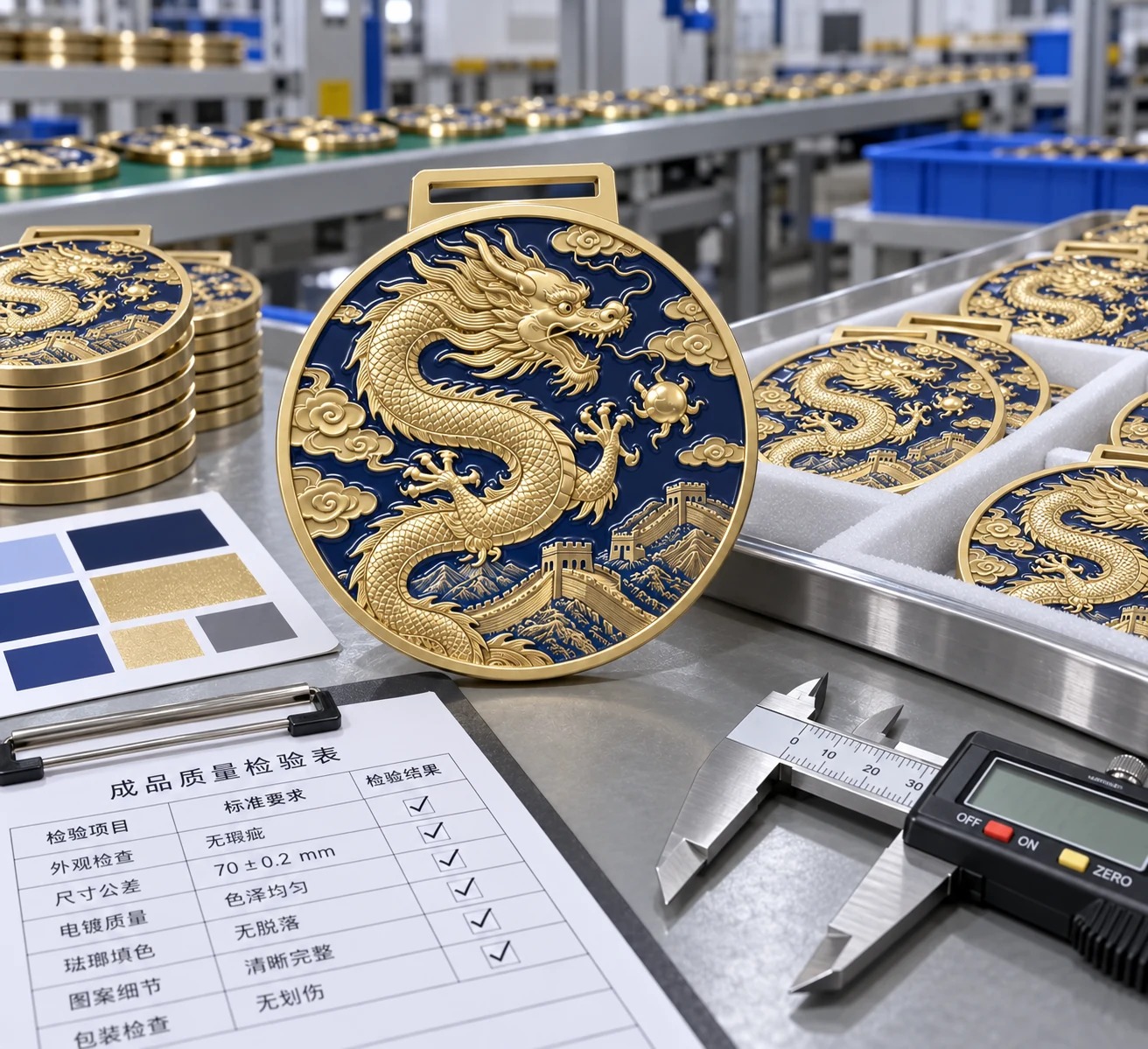 龙纹长城纪念奖章:质检批量