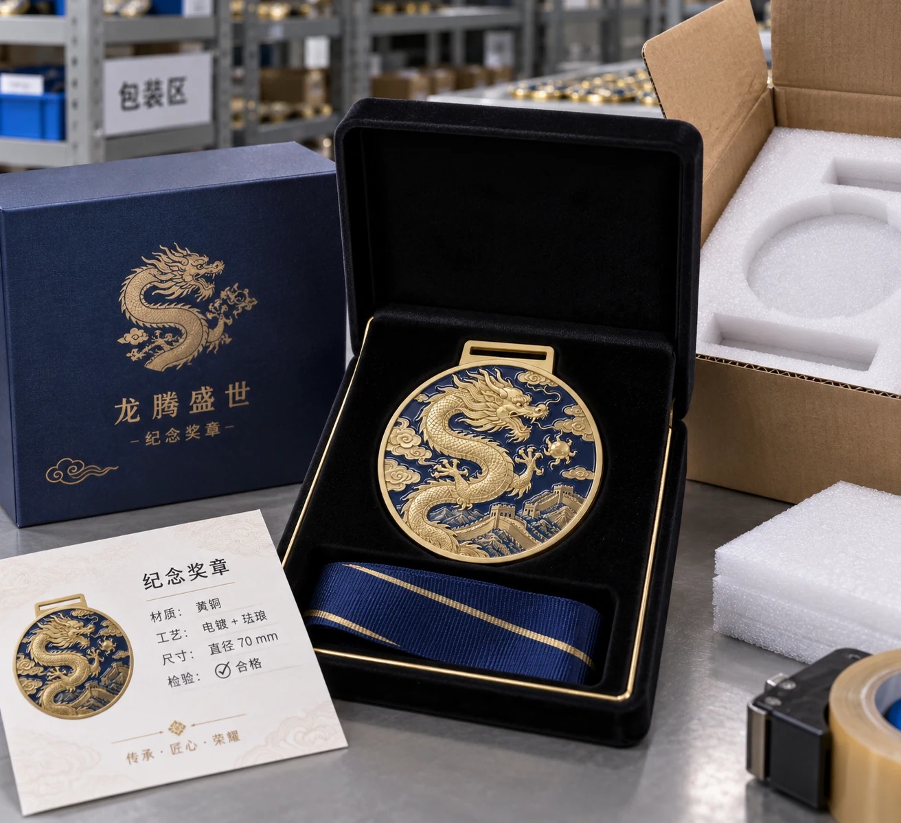 龙纹长城纪念奖章:包装打开