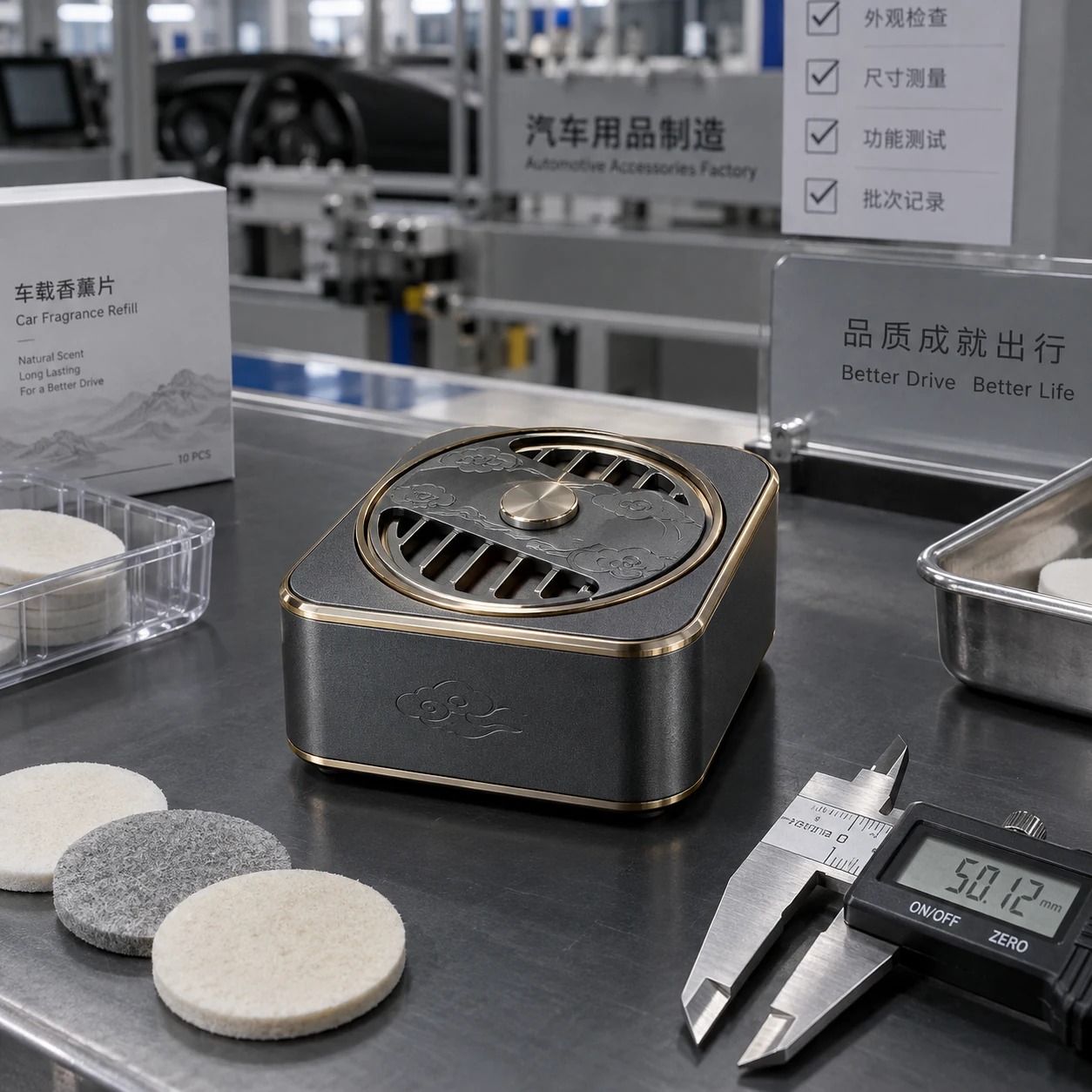 云纹旋盖车载香薰盒定制案例｜旋盖调节与香片更换