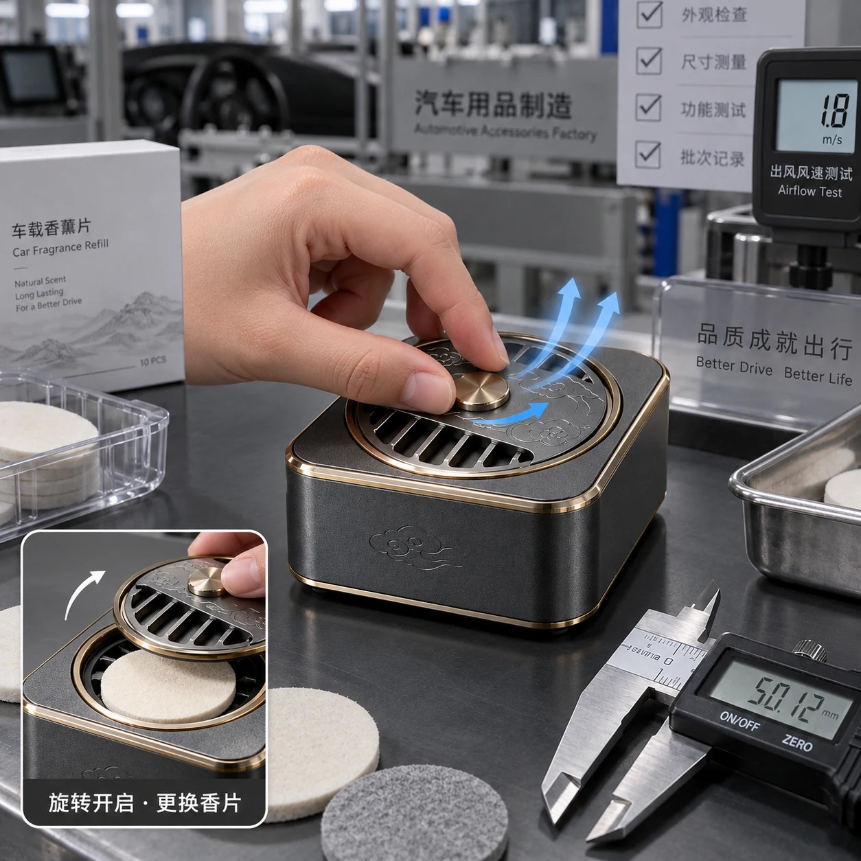 云纹旋盖车载香薰盒:功能测试