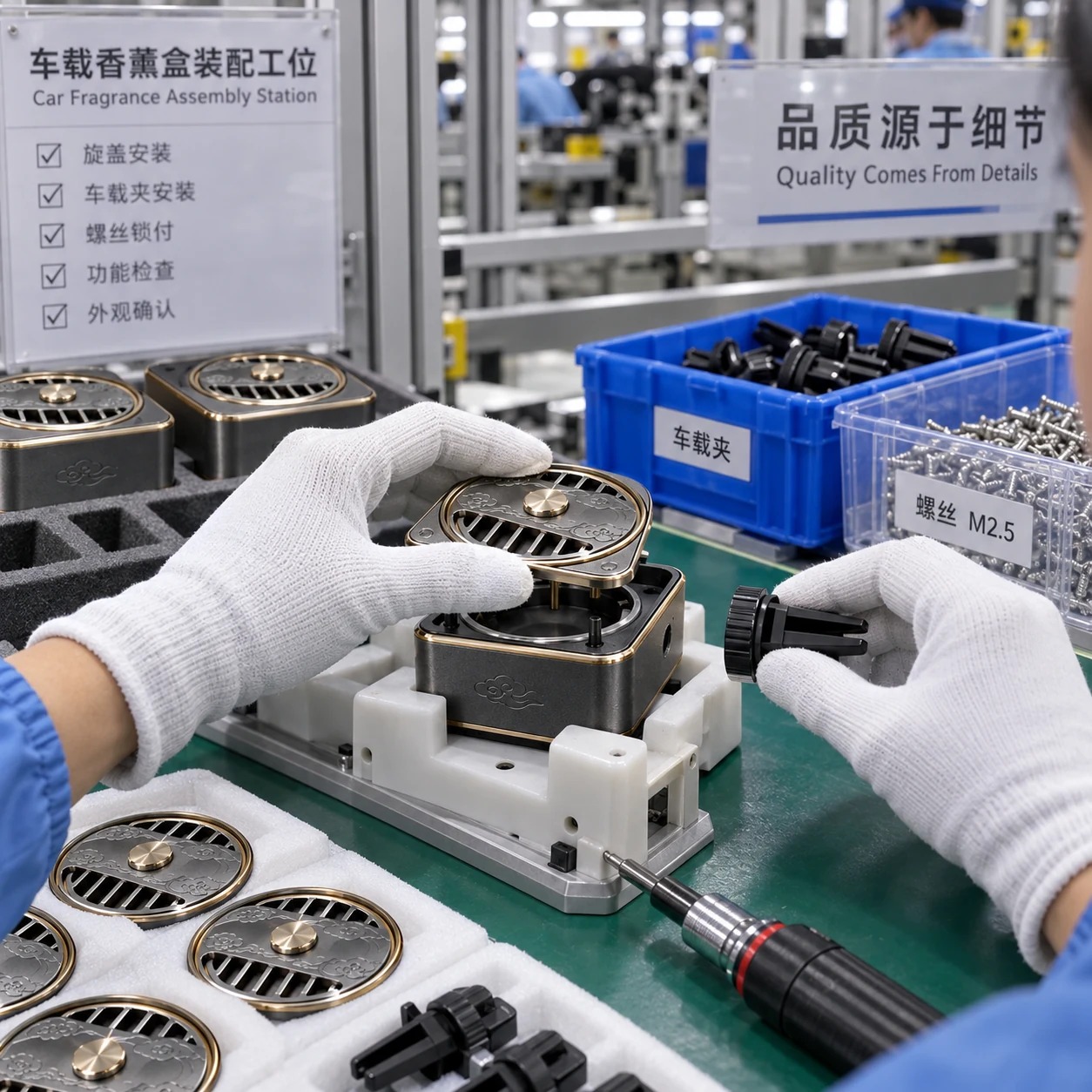 云纹旋盖车载香薰盒:装配工艺