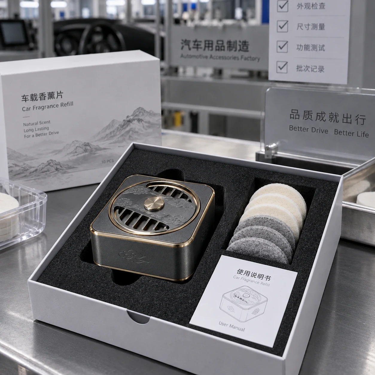 云纹旋盖车载香薰盒:包装打开