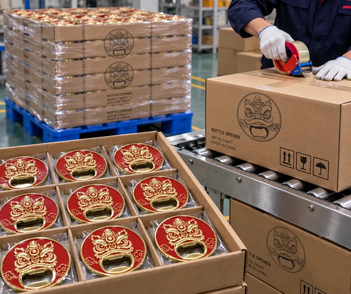 醒狮金属开瓶器:批量装箱